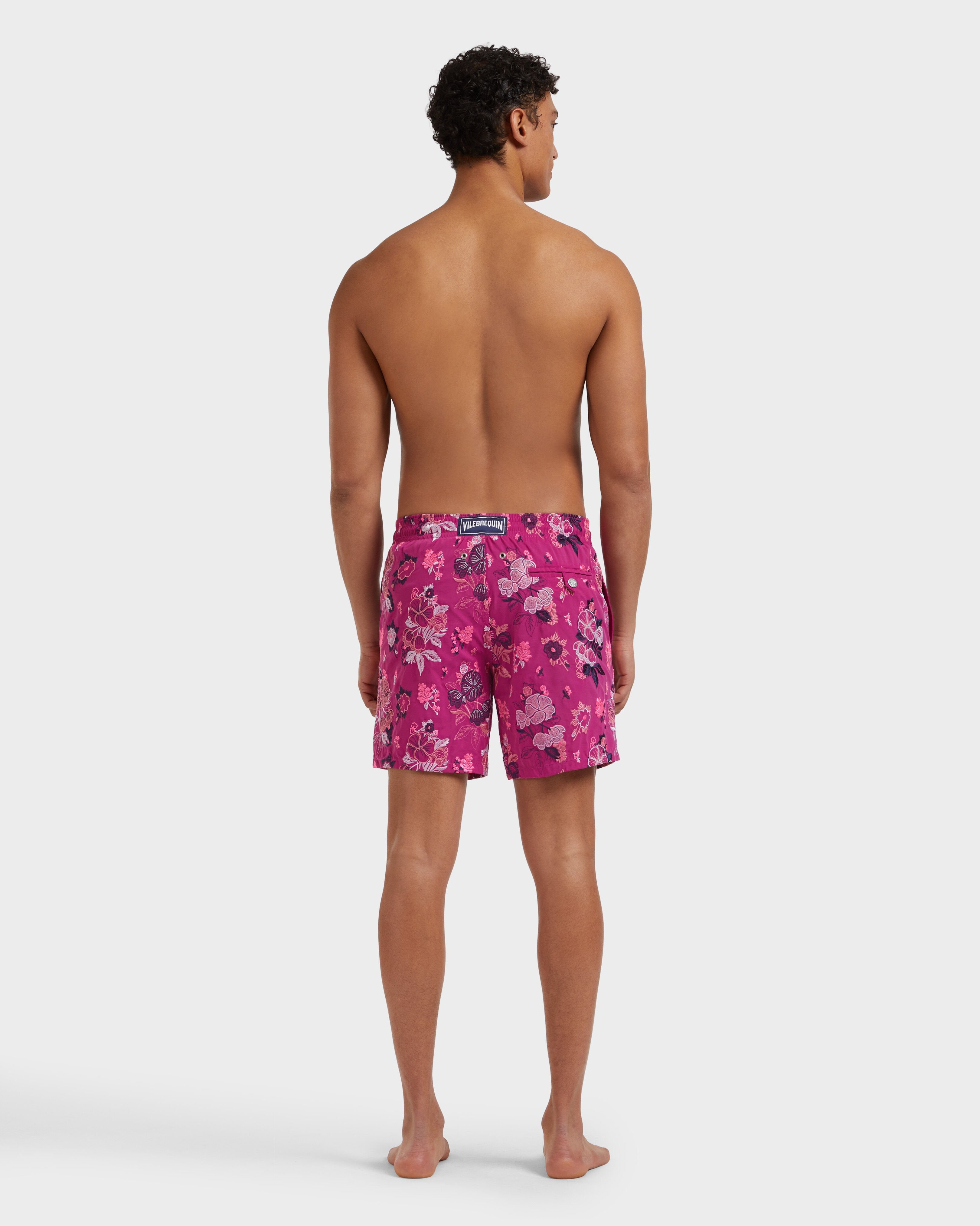 Swim Shorts Embroidered Flowers - Limited Edition - Red Crimson purple / Vilebrequin Sale