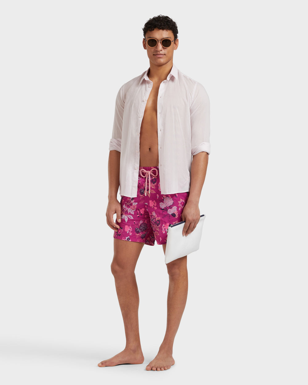 Swim Shorts Embroidered Flowers - Limited Edition - Red Crimson purple / Vilebrequin Sale