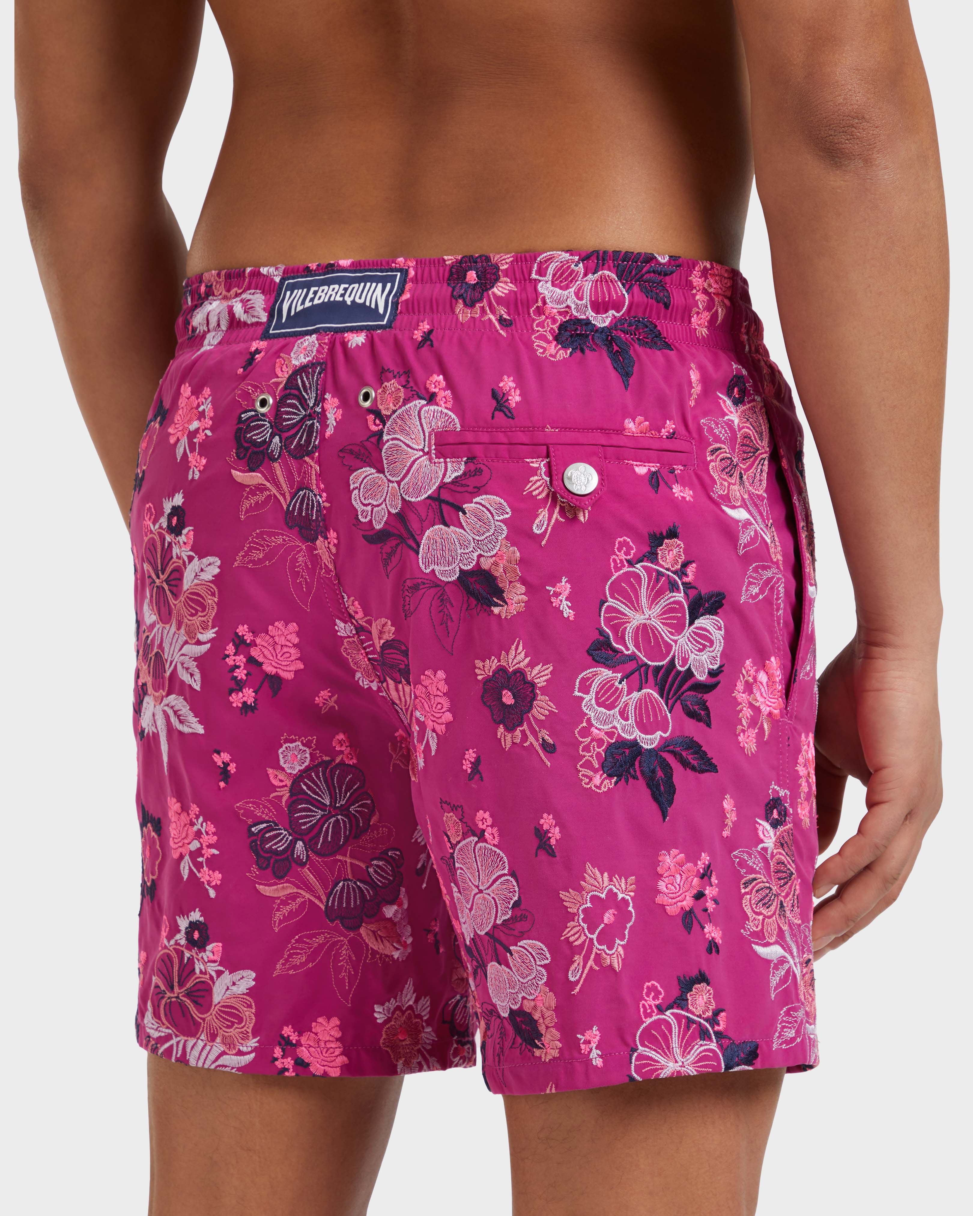 Swim Shorts Embroidered Flowers - Limited Edition - Red Crimson purple / Vilebrequin Sale