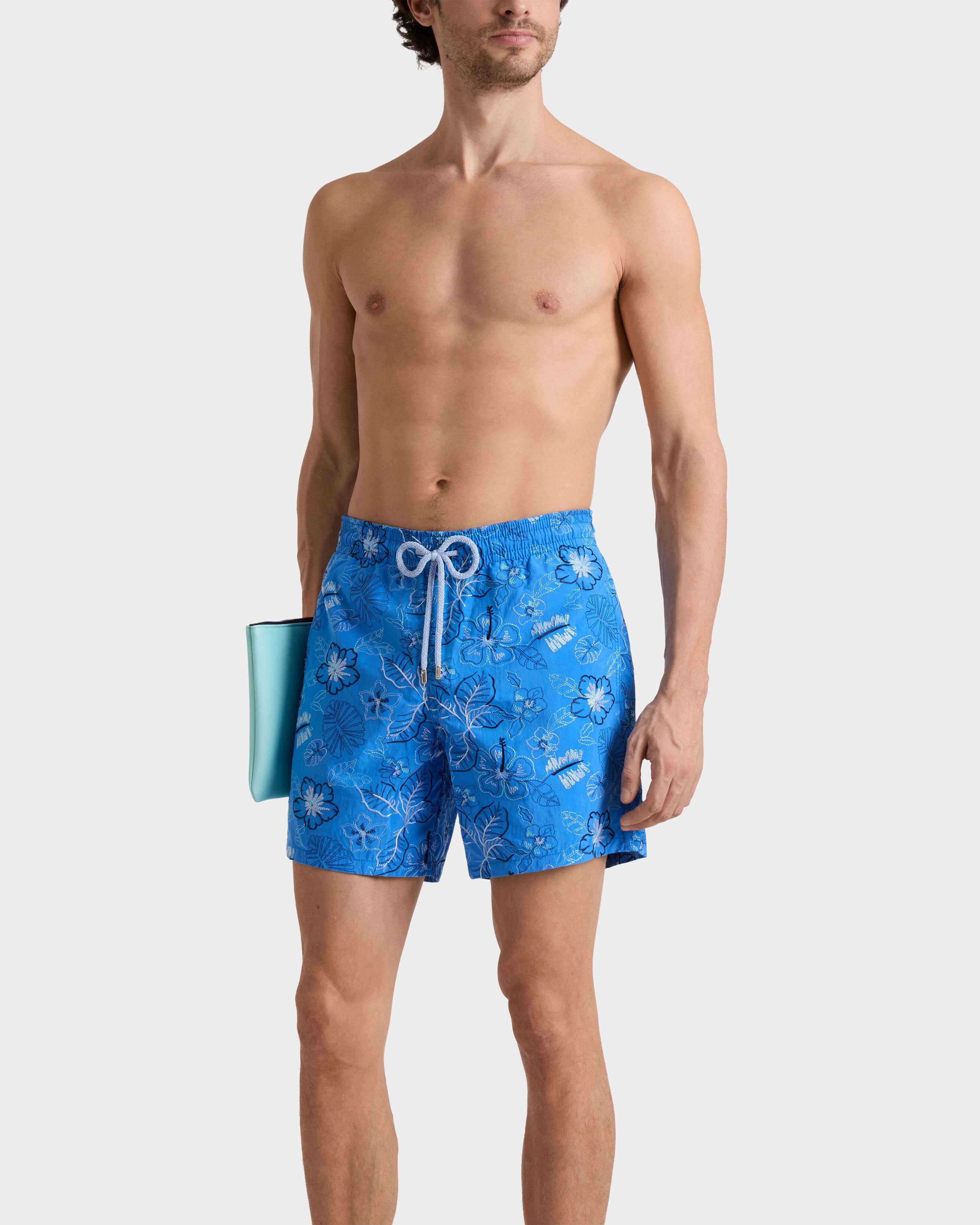 Embroidered Swim Trunks Island Flowers - Limited Edition - Blue Earthenware / Vilebrequin Discount