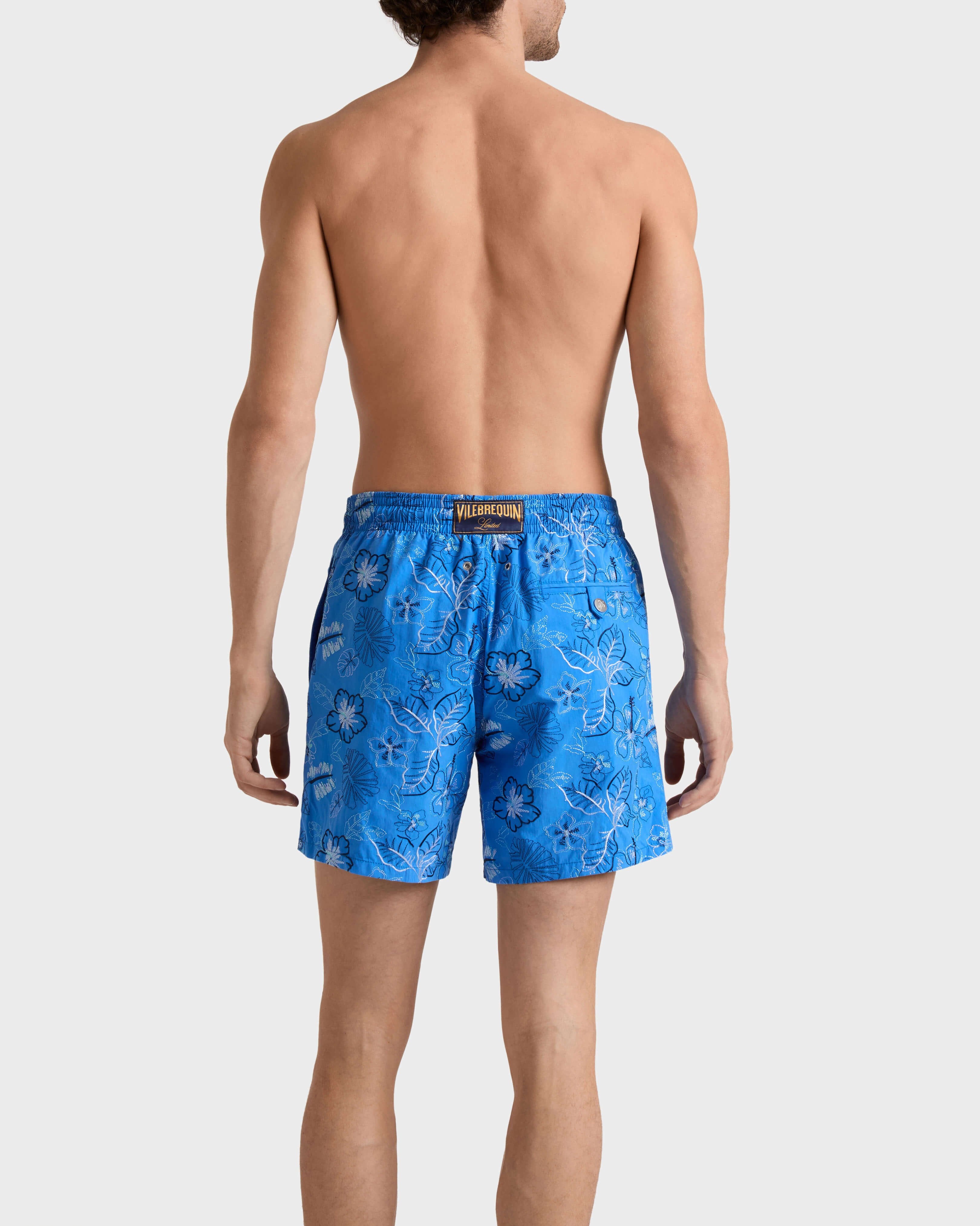 Embroidered Swim Trunks Island Flowers - Limited Edition - Blue Earthenware / Vilebrequin Discount