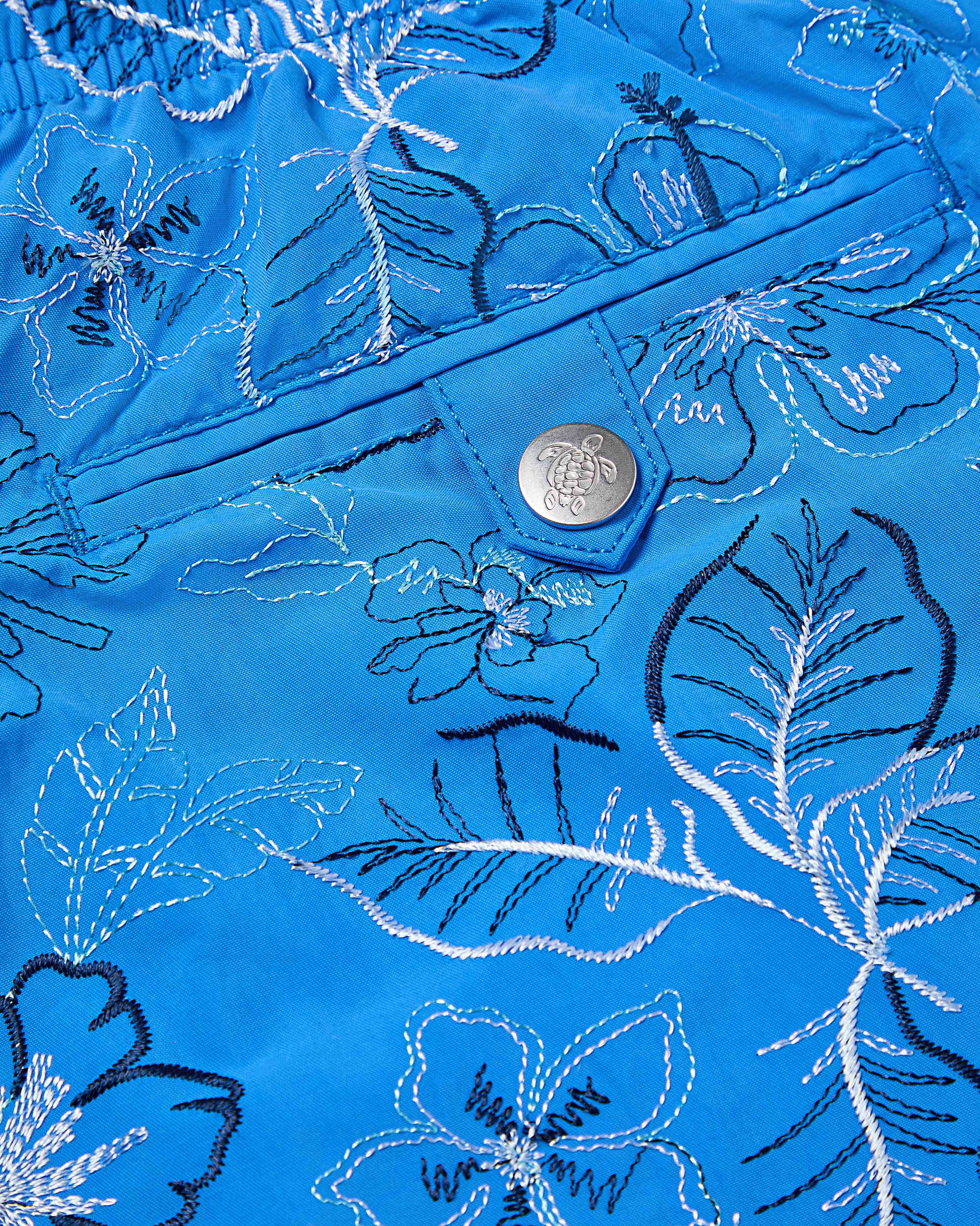 Embroidered Swim Trunks Island Flowers - Limited Edition - Blue Earthenware / Vilebrequin Discount
