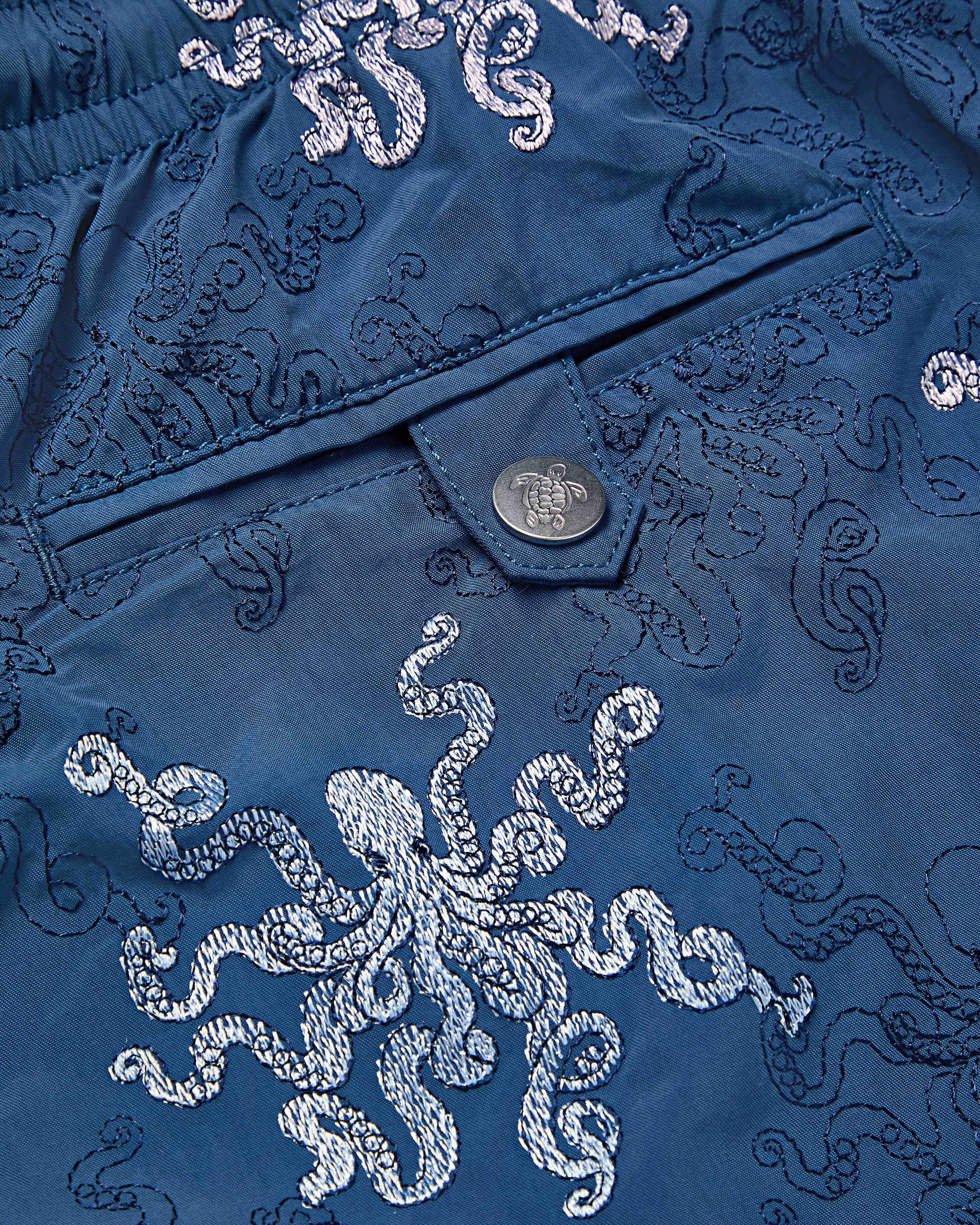 Embroidered Swim Trunks Octopus in Stripes - Limited Edition - Blue Evening / Vilebrequin Outlet