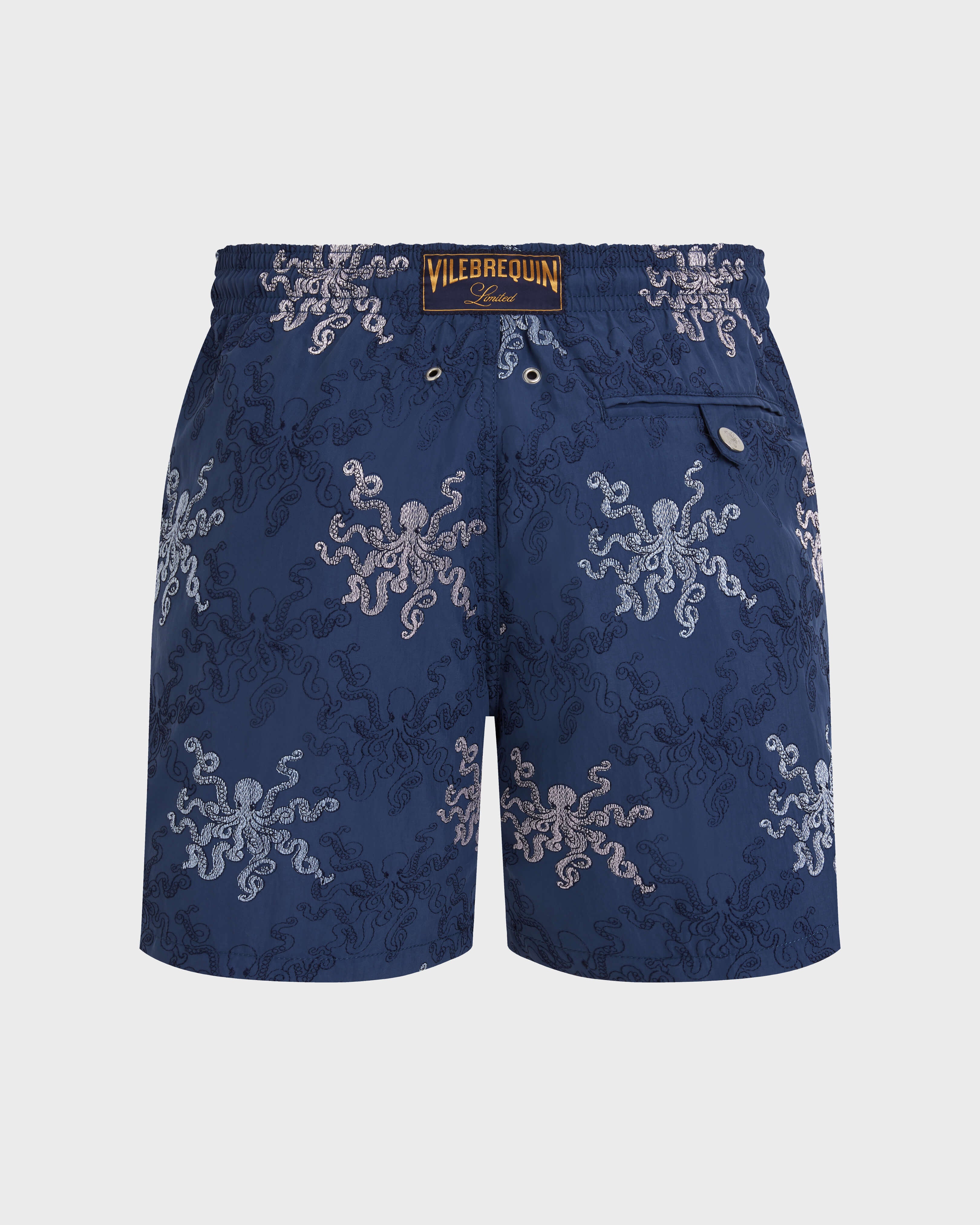 Embroidered Swim Trunks Octopus in Stripes - Limited Edition - Blue Evening / Vilebrequin Outlet