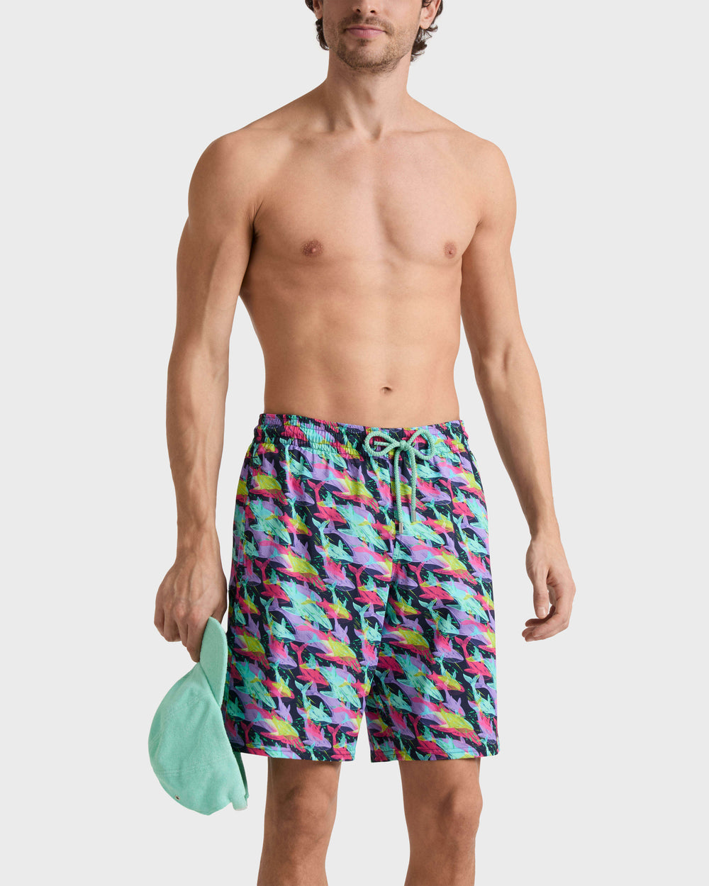 Long Stretch Swim Trunks Whales Offset - Blue Navy / Vilebrequin Discount