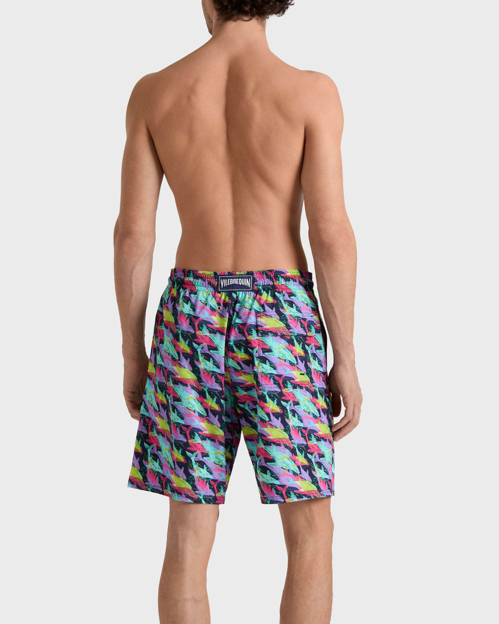 Long Stretch Swim Trunks Whales Offset - Blue Navy / Vilebrequin Discount