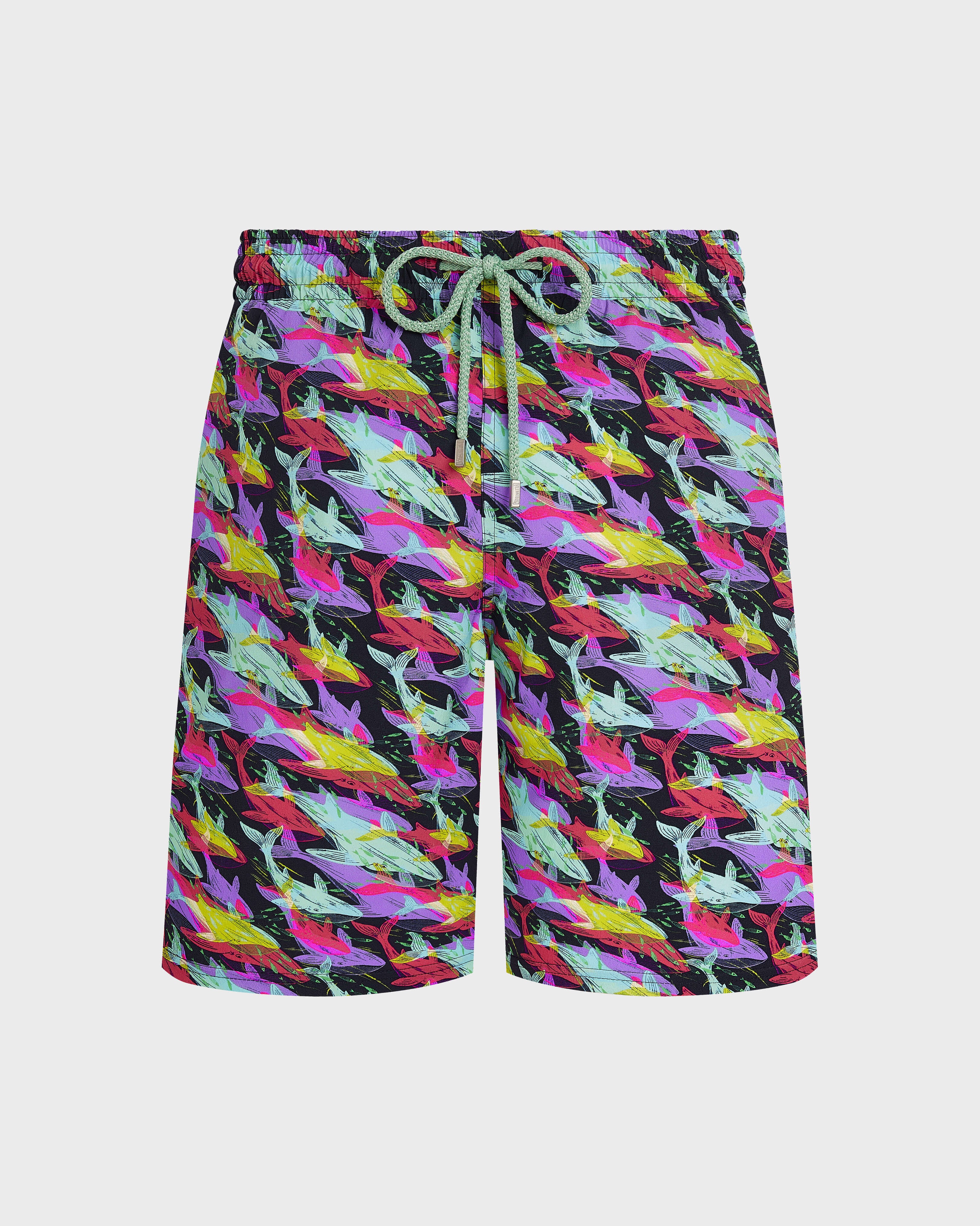 Long Stretch Swim Trunks Whales Offset - Blue Navy / Vilebrequin Discount
