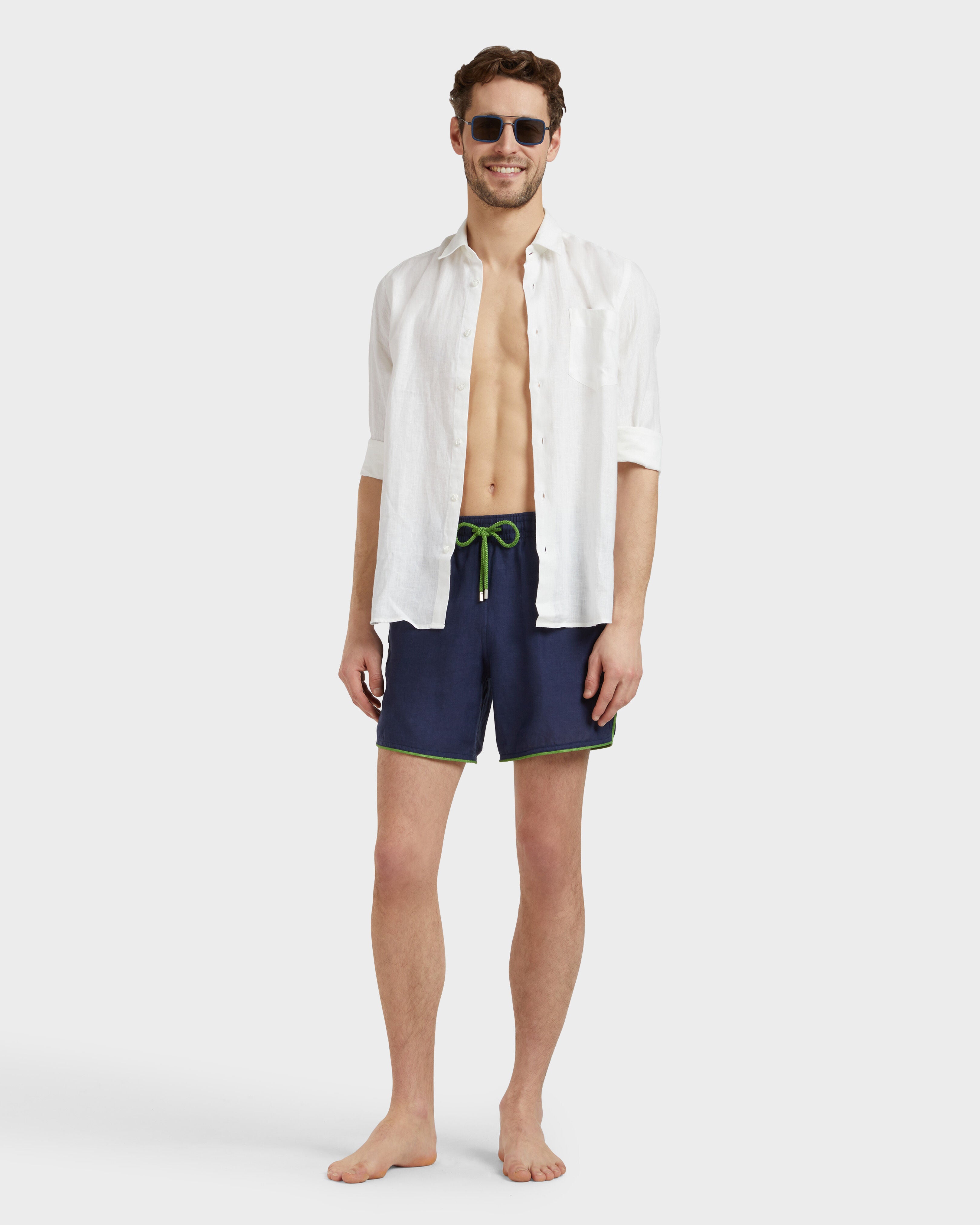 Linen Swim Shorts Solid - Blue Navy / Vilebrequin Sale