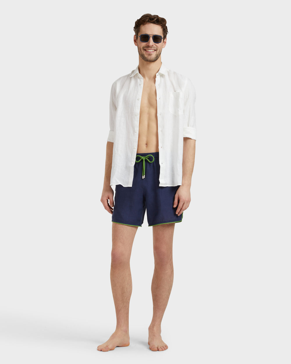 Linen Swim Shorts Solid - Blue Navy / Vilebrequin Sale