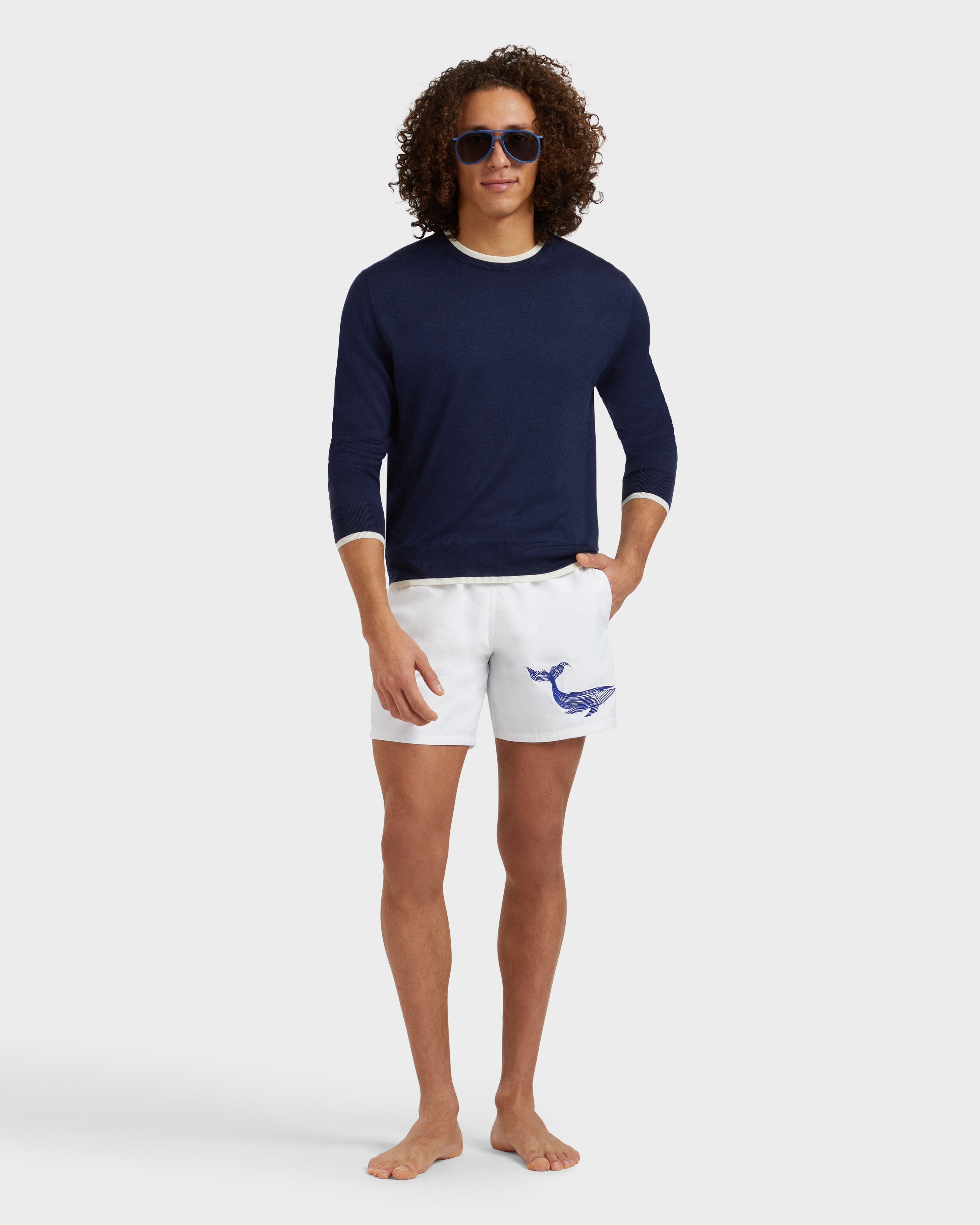 Swim Shorts Embroidered Whale - White / Vilebrequin For sale