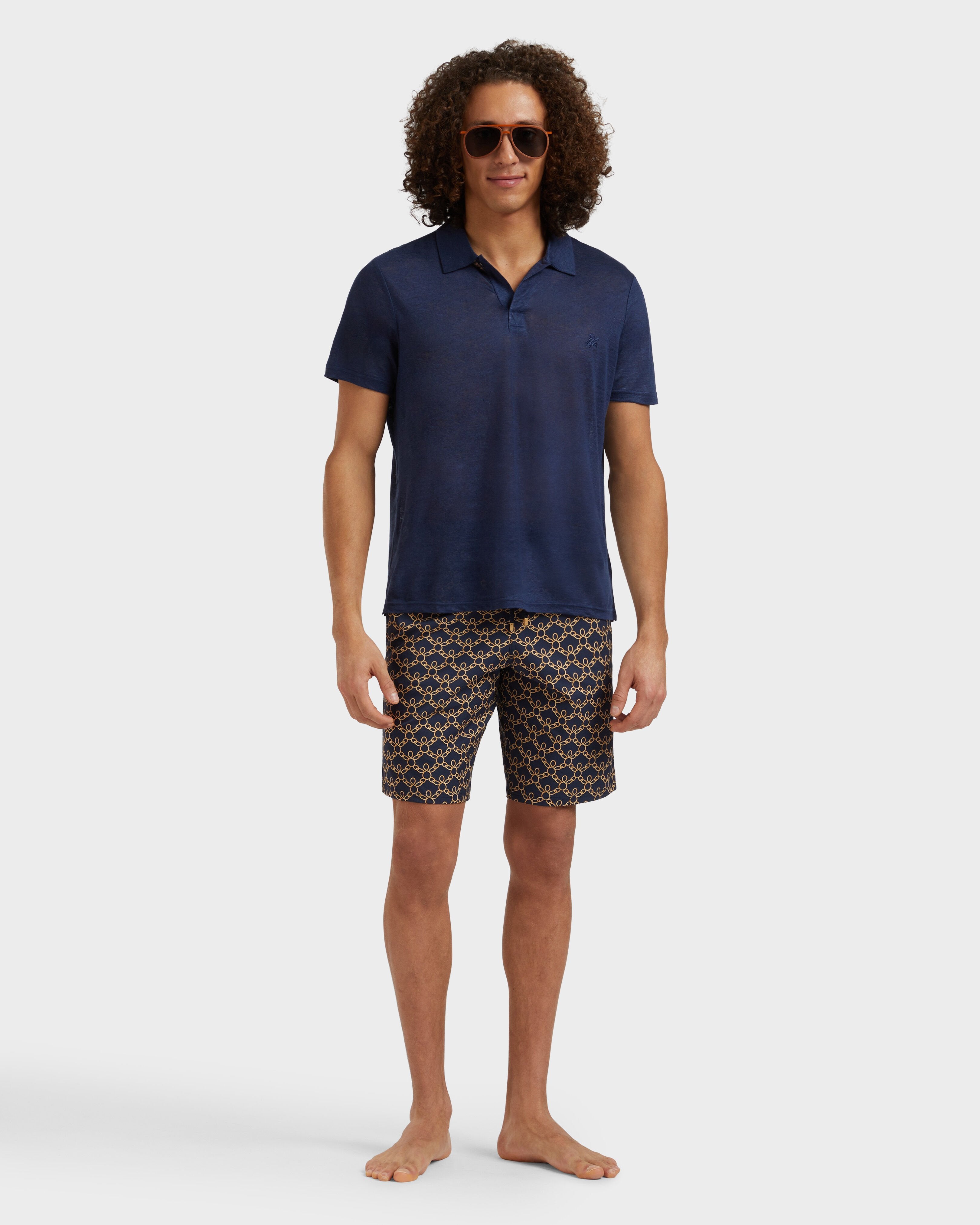 Long Stretch Swim Shorts Turtles Chain - Blue Navy / Vilebrequin US