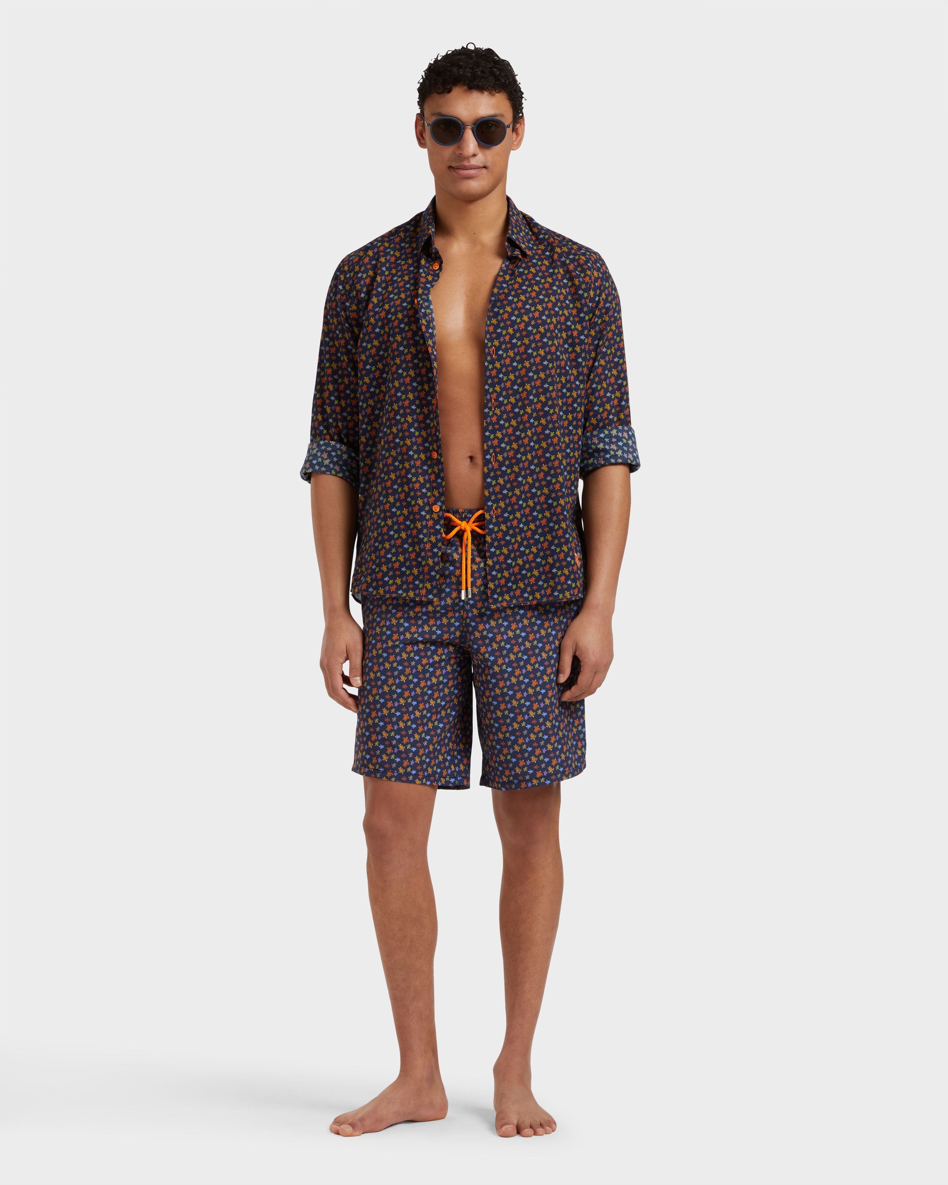 Long Swim Shorts Micro Ronde Des Tortues - Orange Vitamin / Vilebrequin New