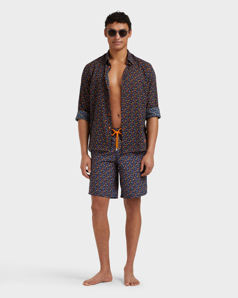Long Swim Shorts Micro Ronde Des Tortues - Orange Vitamin / Vilebrequin New