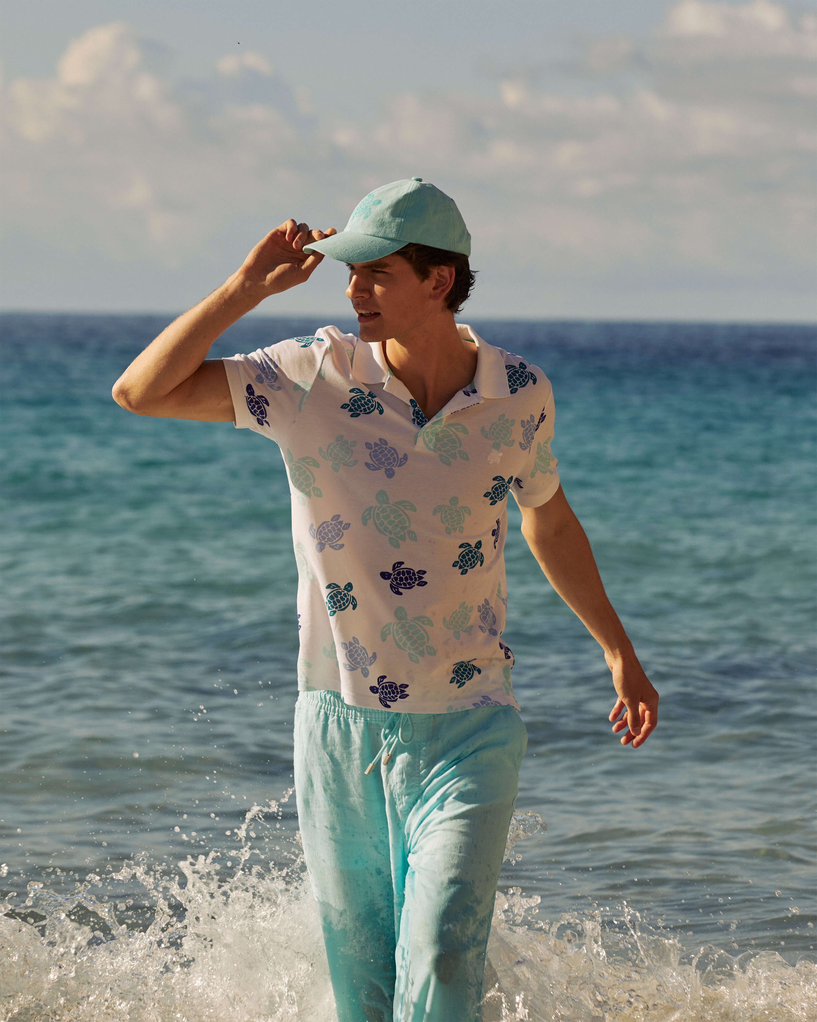 Cotton Pique Polo Ronde des Tortues Multicolores - White / Vilebrequin On sale