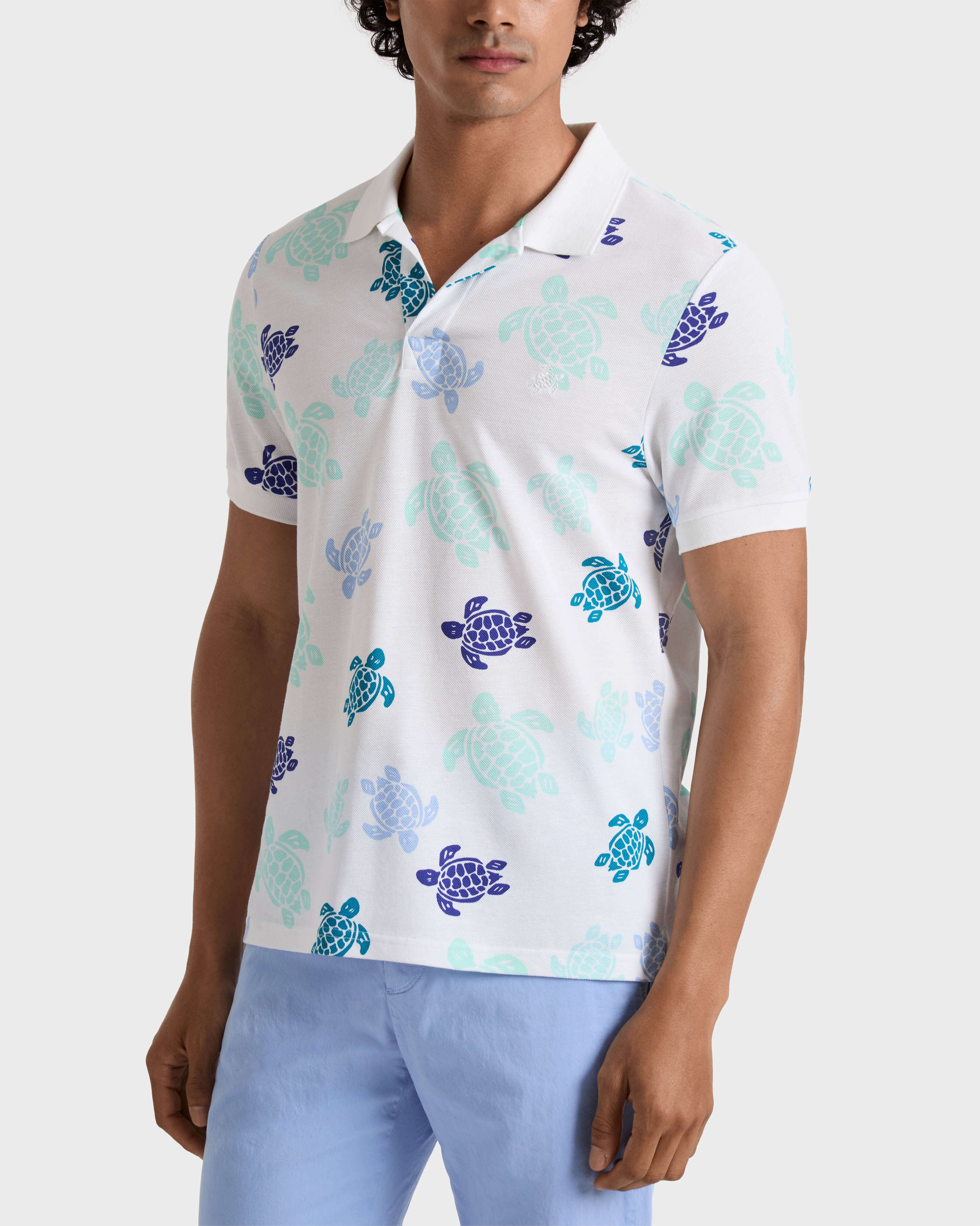 Cotton Pique Polo Ronde des Tortues Multicolores - White / Vilebrequin On sale