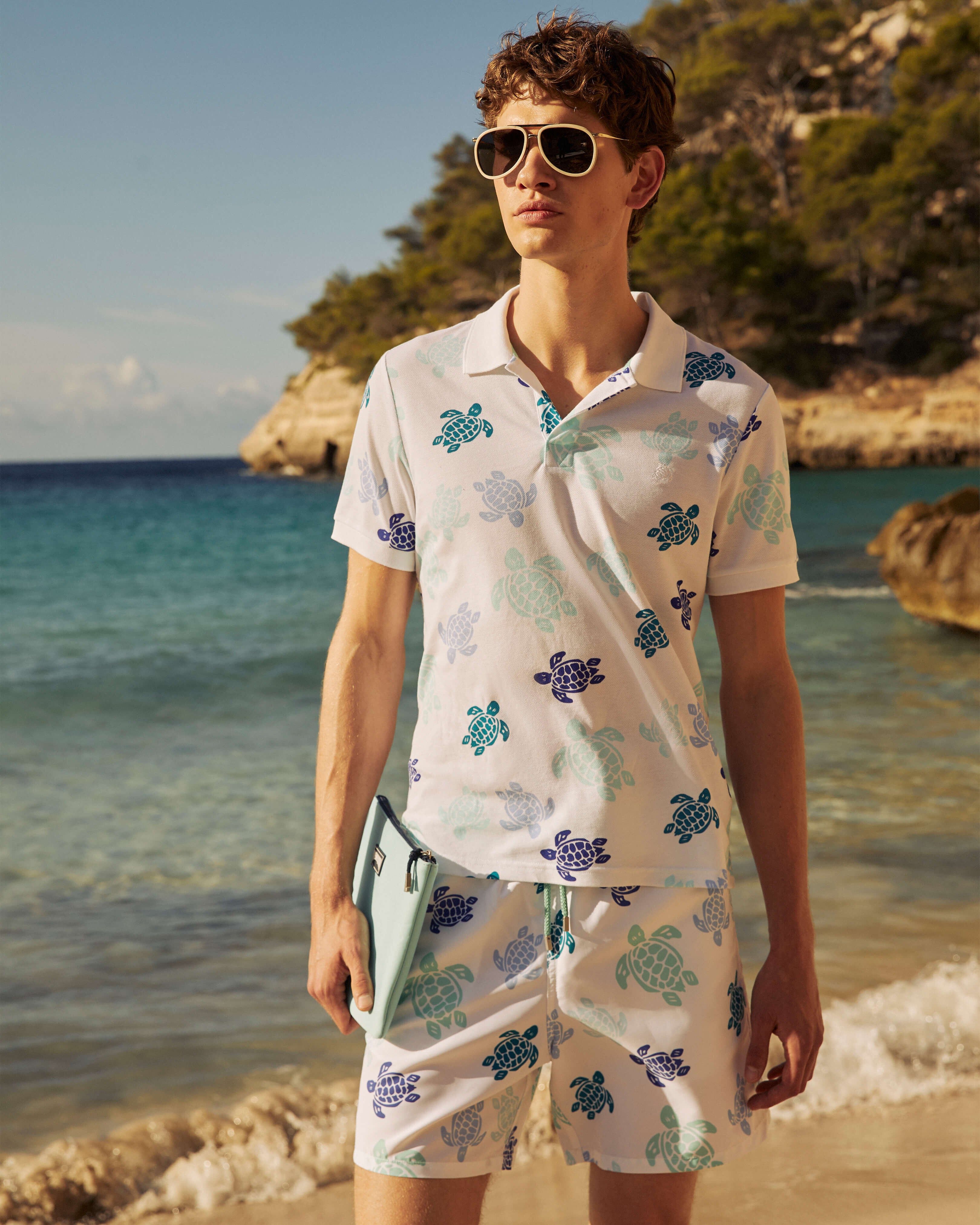 Cotton Pique Polo Ronde des Tortues Multicolores - White / Vilebrequin On sale