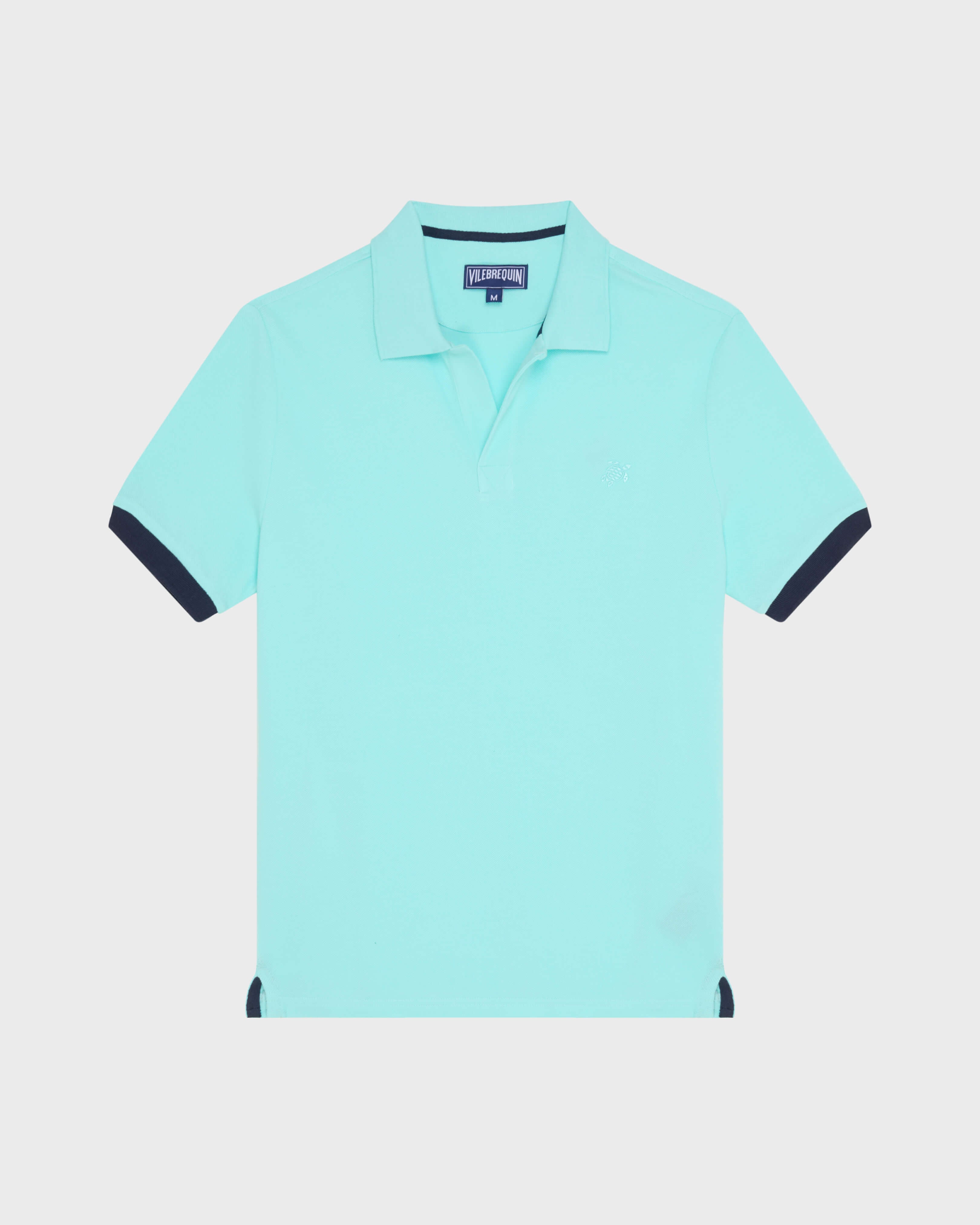 Cotton Pique Polo Shirt Solid - Blue Oxygene / Vilebrequin For sale