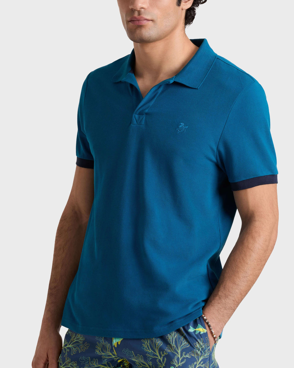 Cotton Pique Polo Shirt Solid - Blue Peacock / Vilebrequin Discount