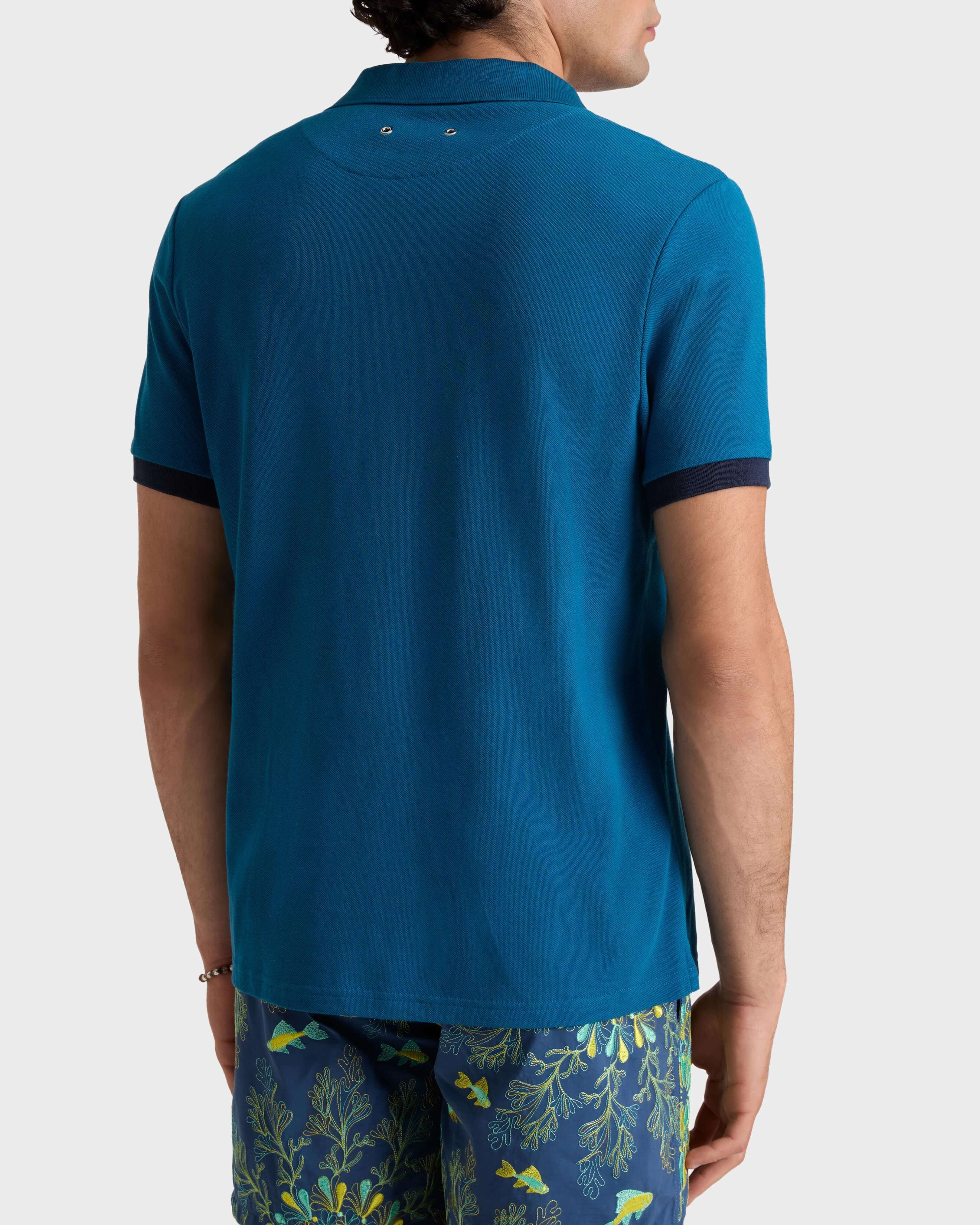 Cotton Pique Polo Shirt Solid - Blue Peacock / Vilebrequin Discount