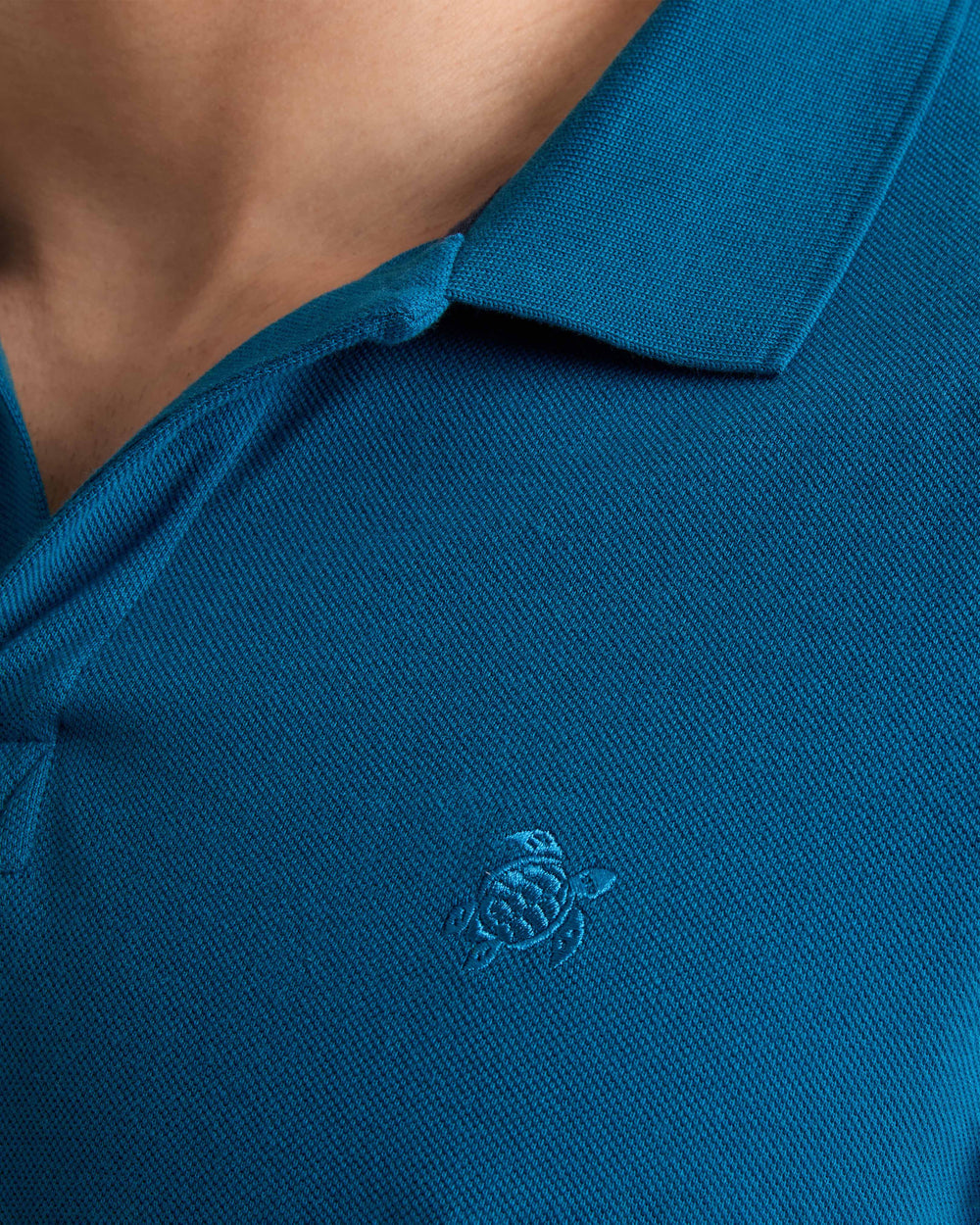 Cotton Pique Polo Shirt Solid - Blue Peacock / Vilebrequin Discount