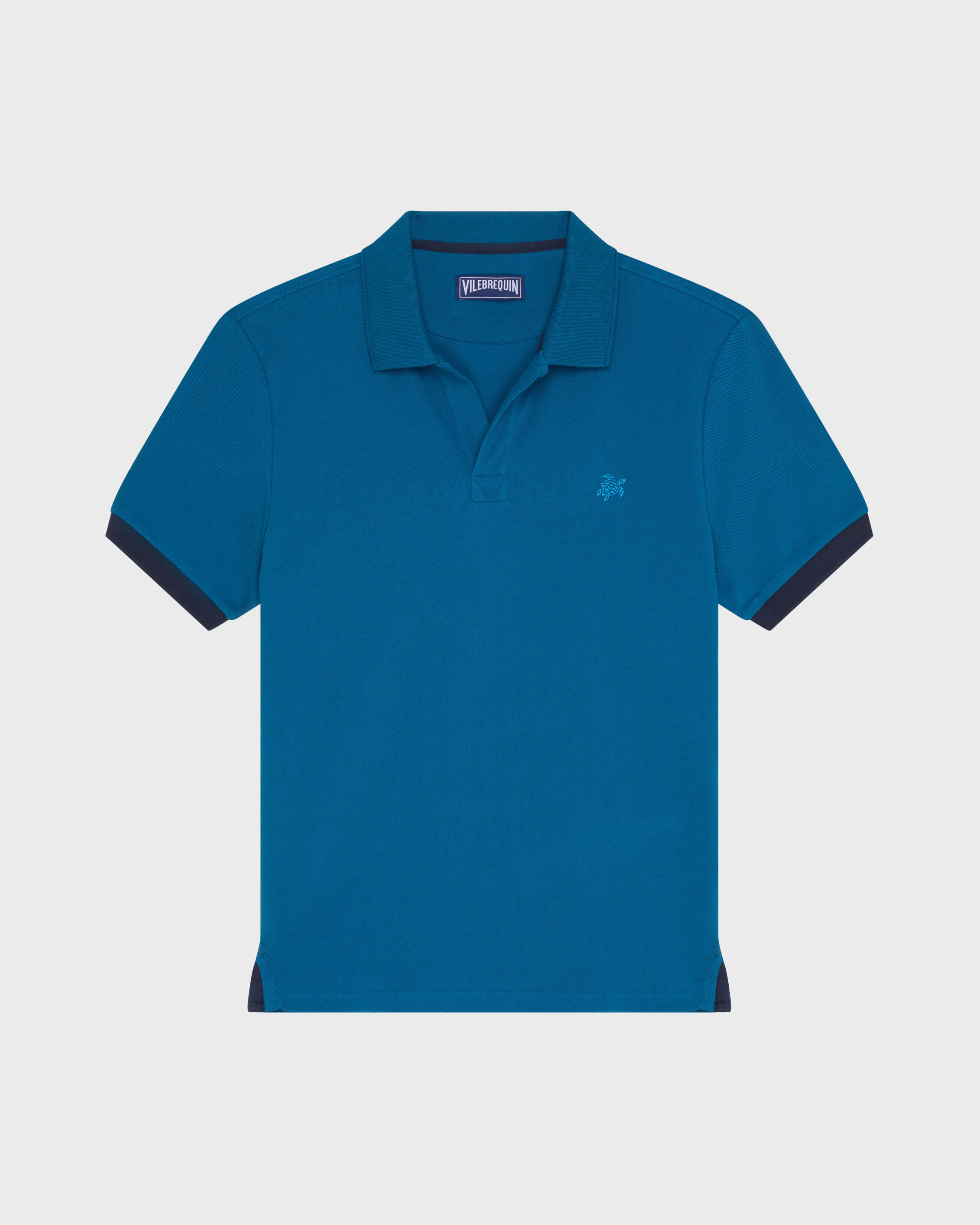 Cotton Pique Polo Shirt Solid - Blue Peacock / Vilebrequin Discount