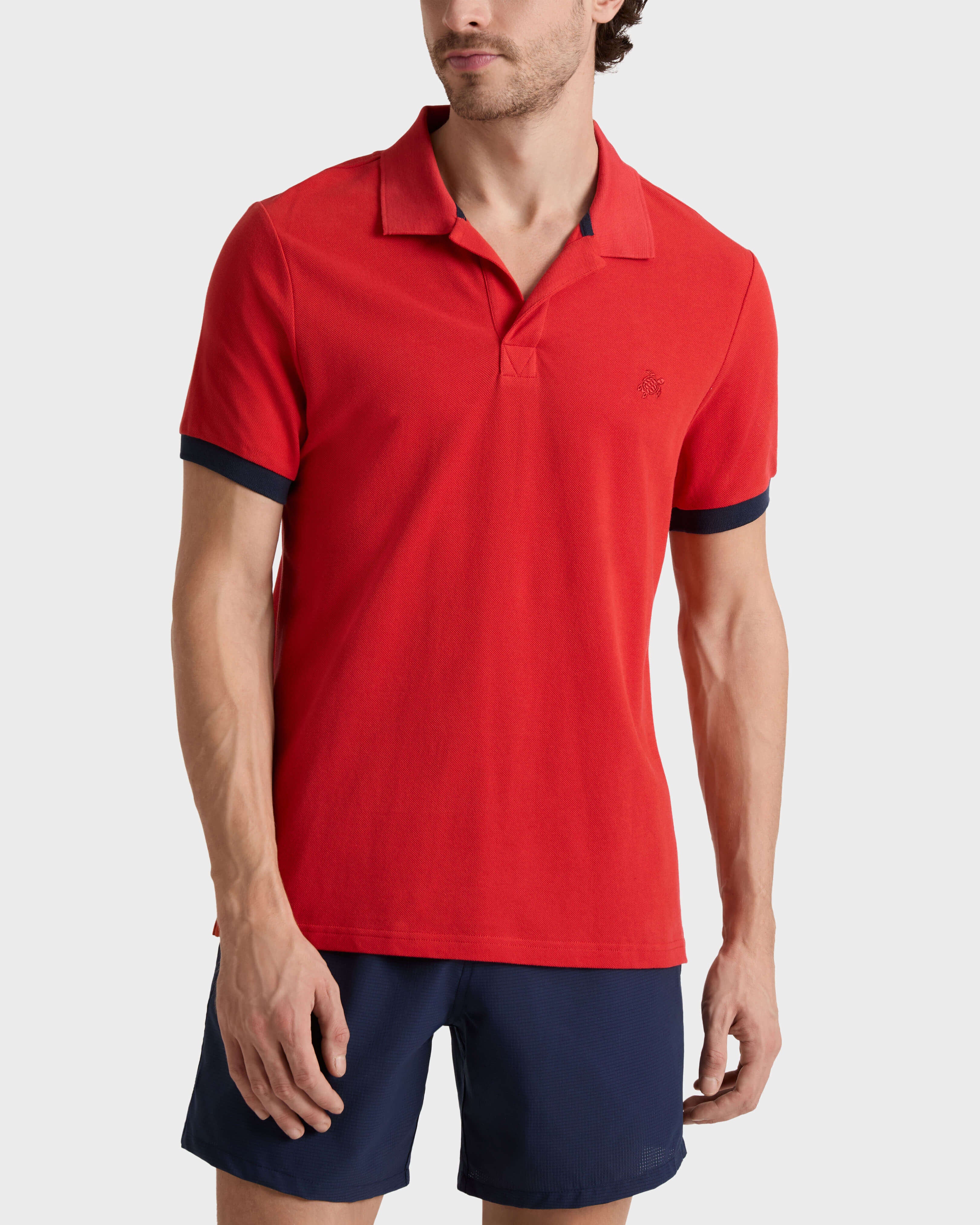 Cotton Pique Polo Shirt Solid - Red Dalia / Vilebrequin Outlet