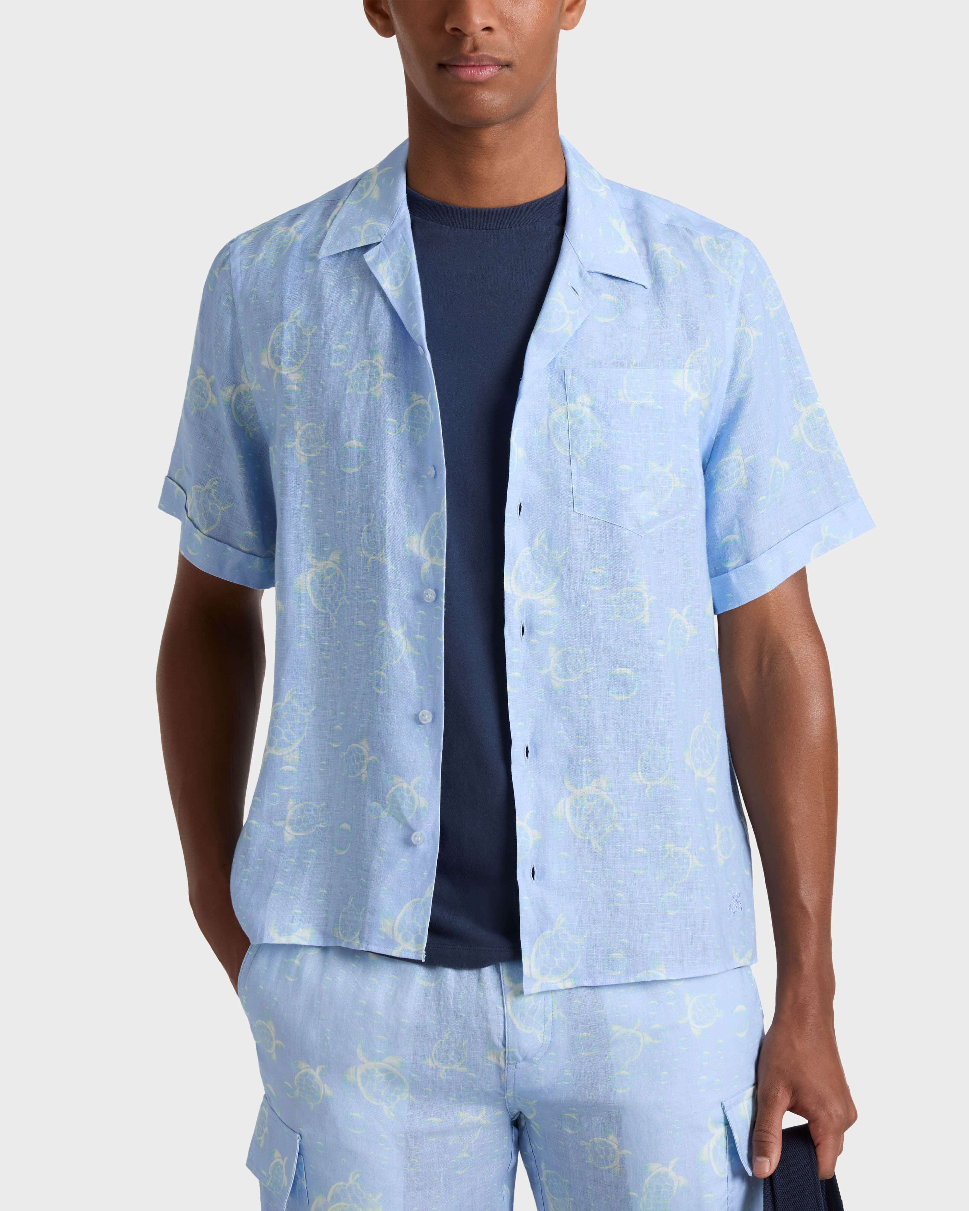 Linen Bowling Shirt Bubble 3D - Blue Cloudy / Vilebrequin New