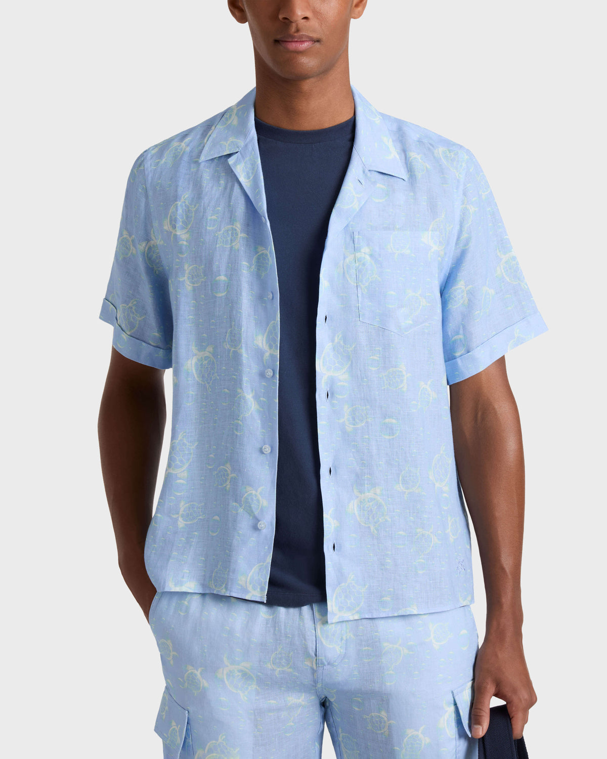 Linen Bowling Shirt Bubble 3D - Blue Cloudy / Vilebrequin New