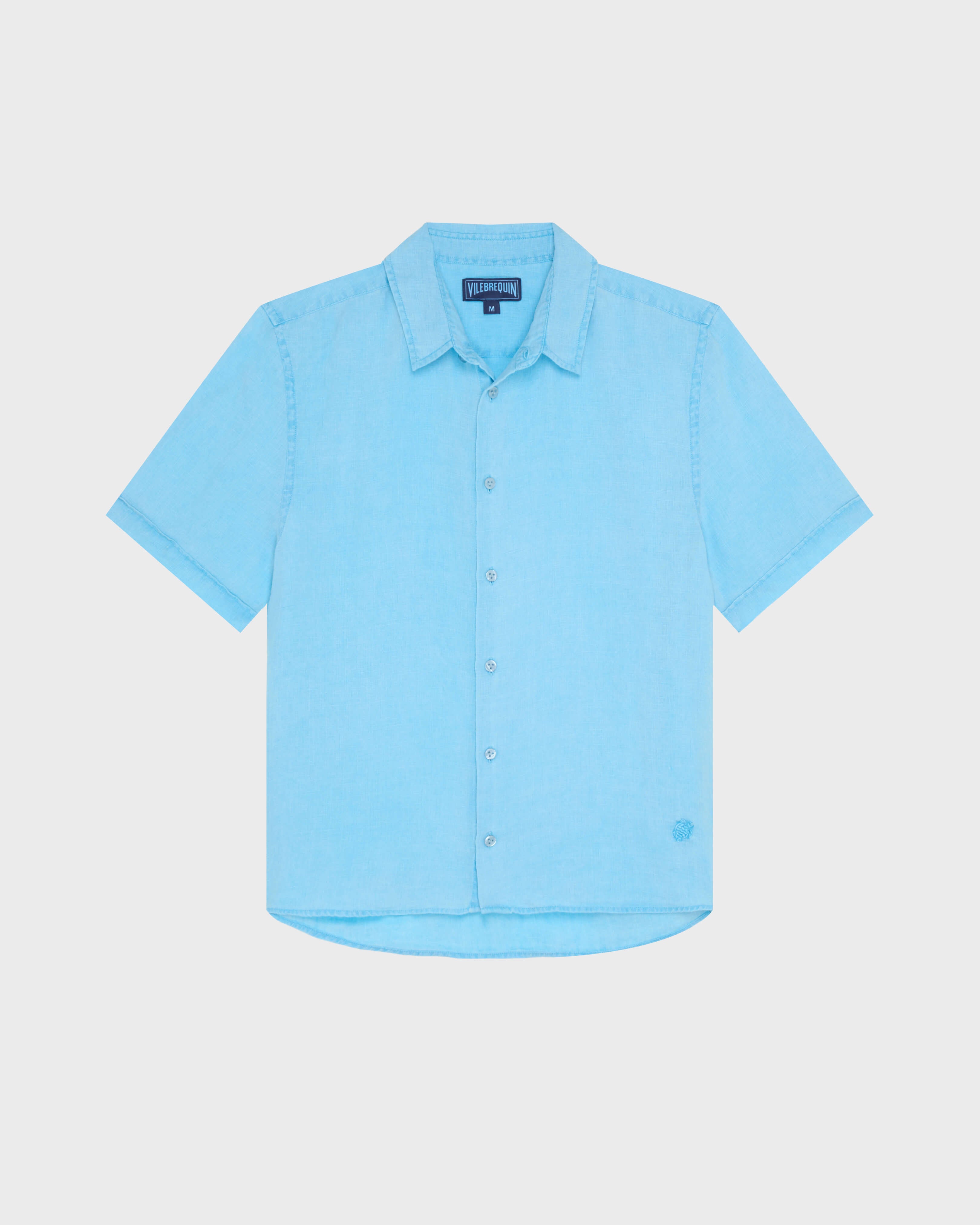 Mineral Dye Linen Bowling Shirt - Blue Larimar / Vilebrequin Online
