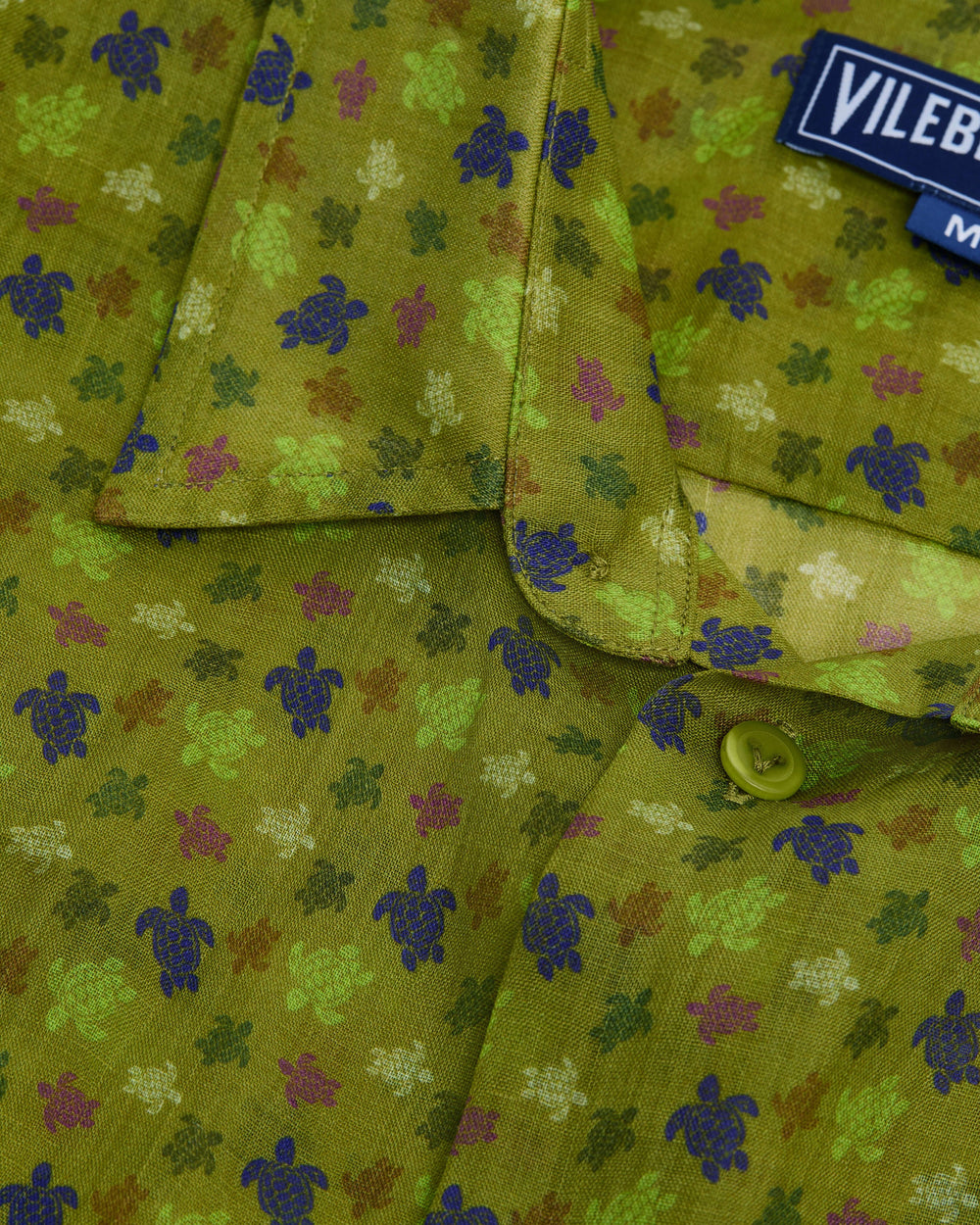 Ramie Bowling Shirt Micro Ronde des Tortues - Green Wormwood / Vilebrequin Sale
