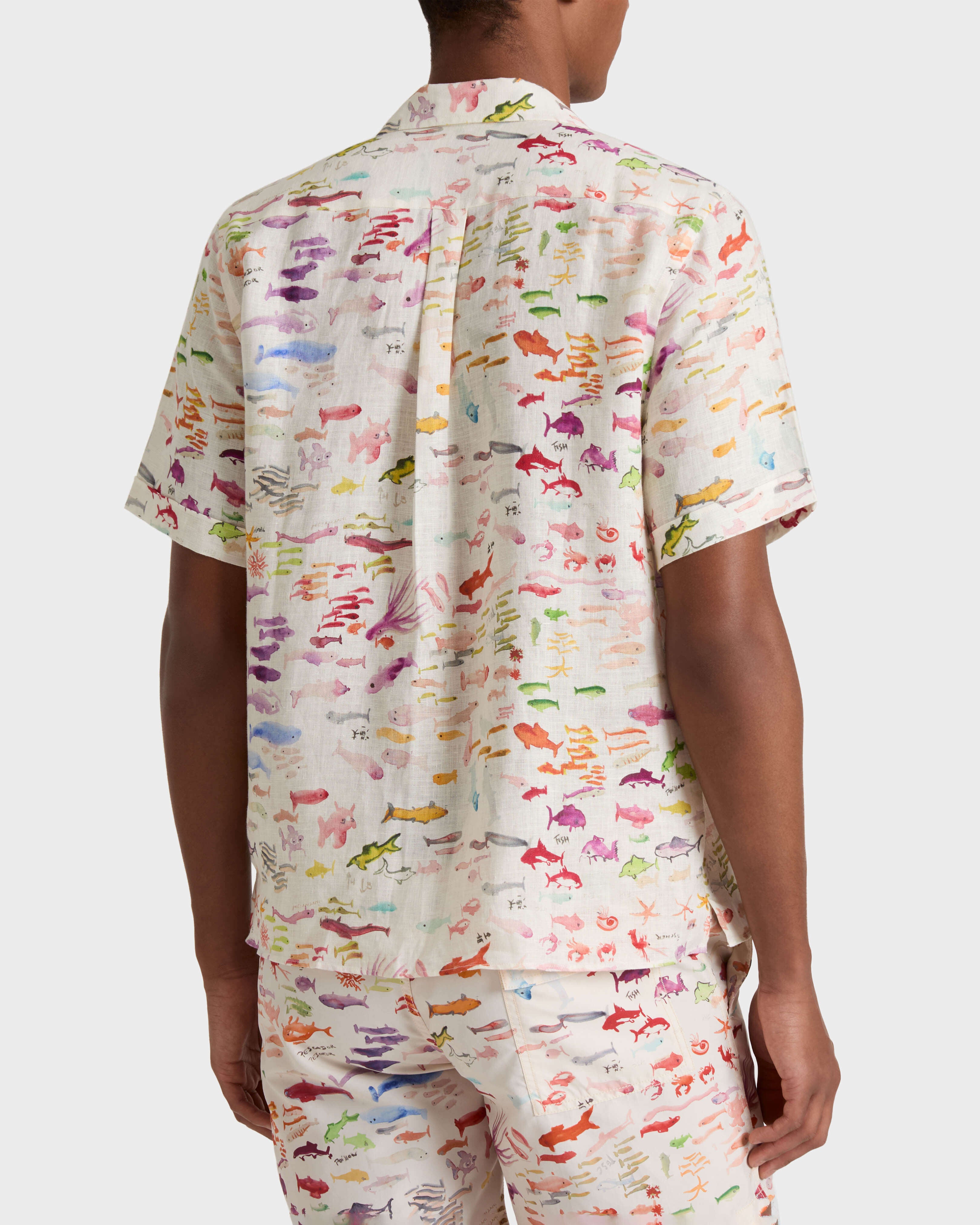 Linen Bowling Shirt Pescador - VBQ x Fabrice Hyber - White Papier / Vilebrequin On sale