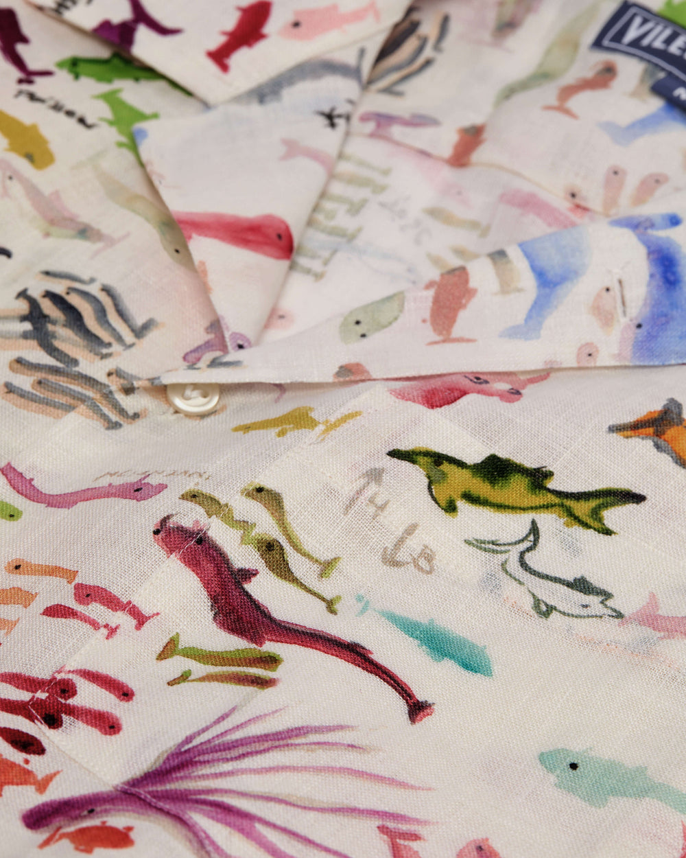 Linen Bowling Shirt Pescador - VBQ x Fabrice Hyber - White Papier / Vilebrequin On sale