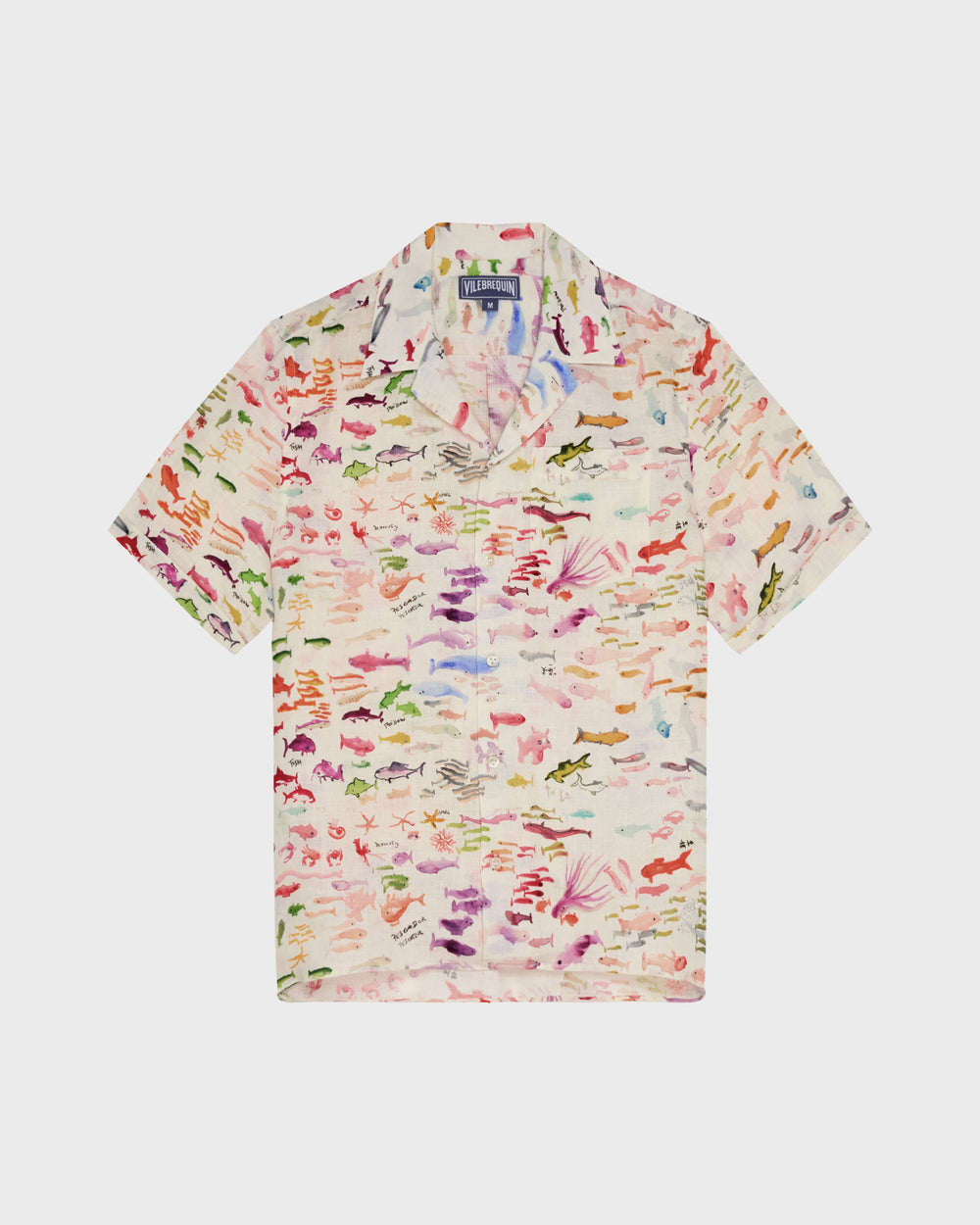 Linen Bowling Shirt Pescador - VBQ x Fabrice Hyber - White Papier / Vilebrequin On sale