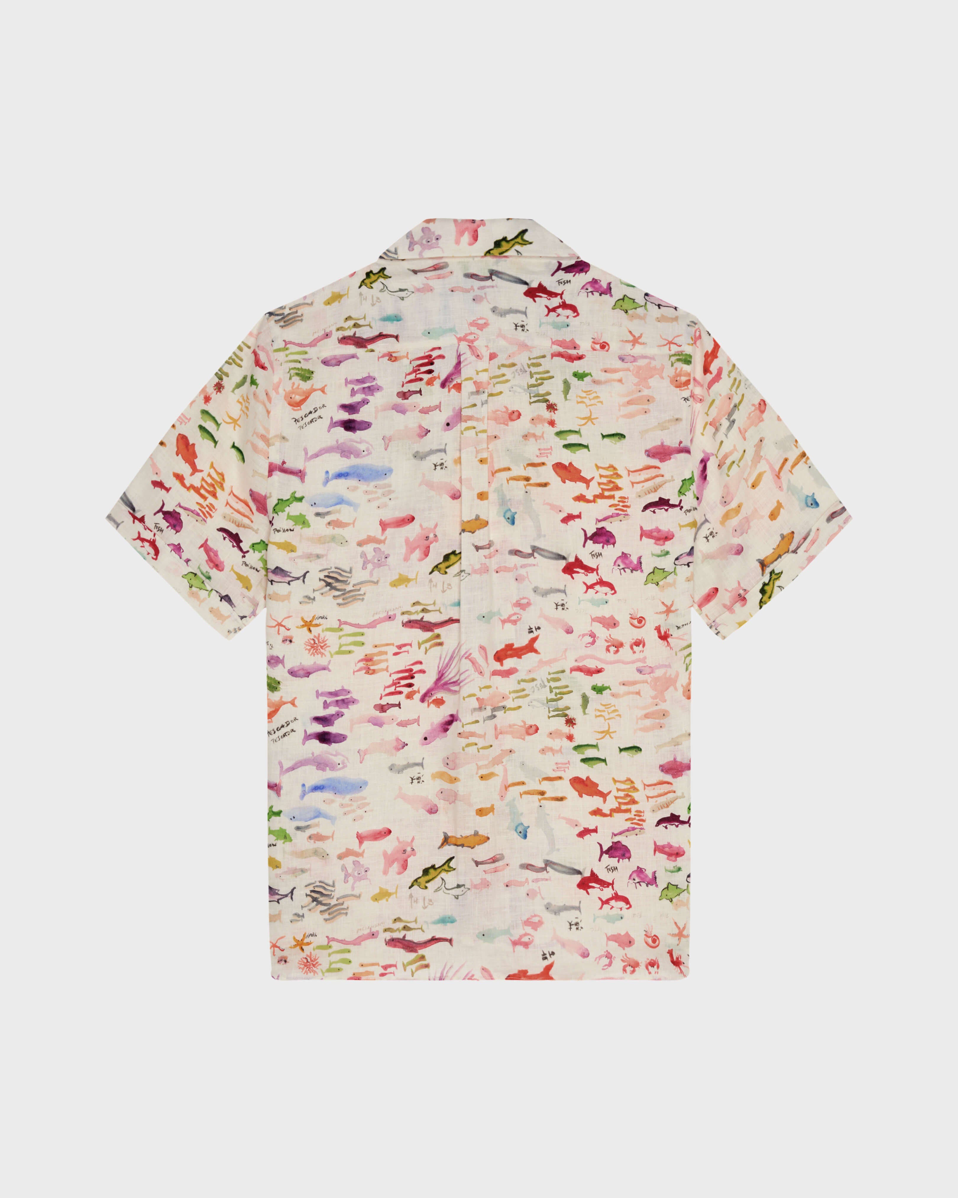Linen Bowling Shirt Pescador - VBQ x Fabrice Hyber - White Papier / Vilebrequin On sale