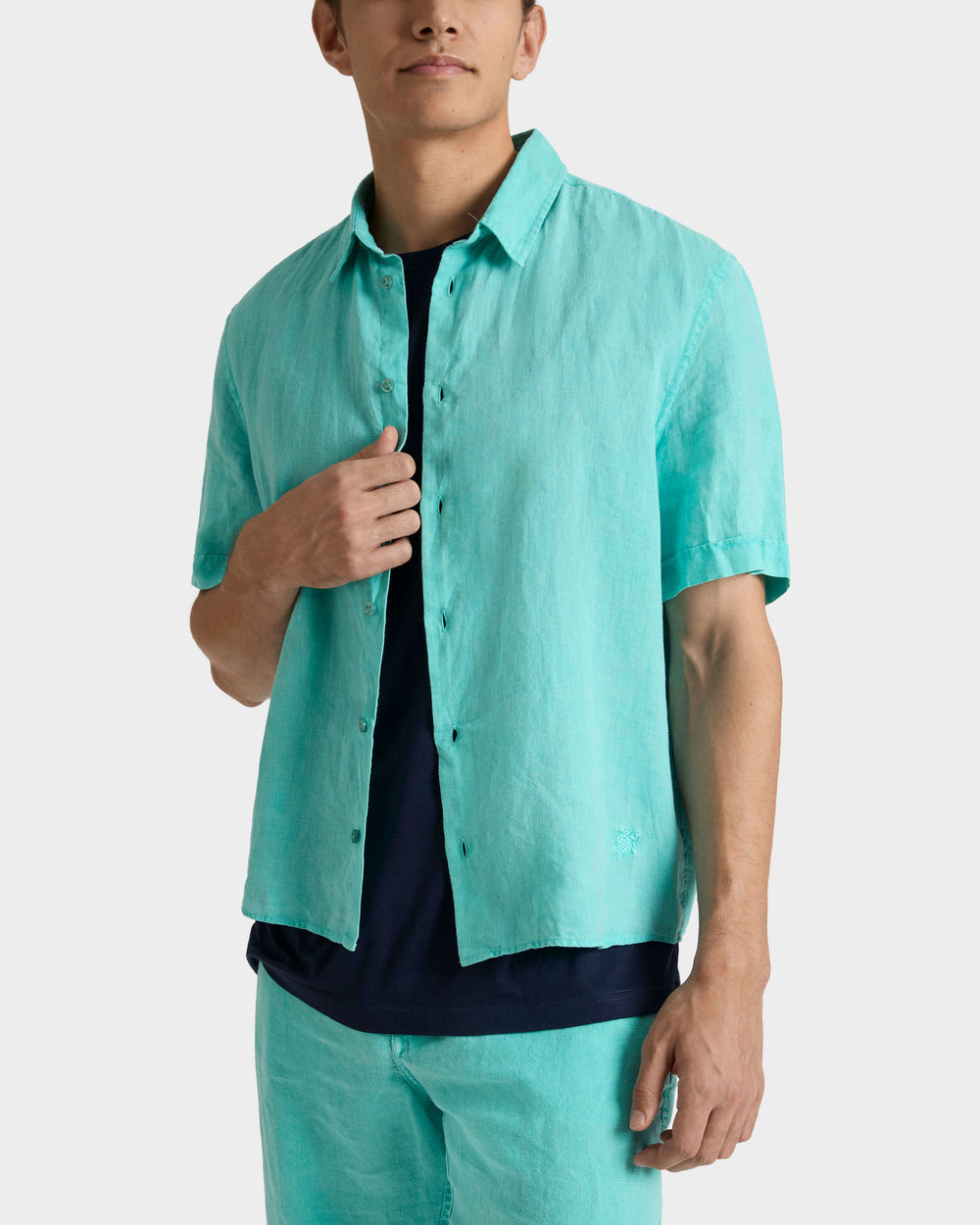 Mineral Dye Linen Bowling Shirt - Green Aventurine / Vilebrequin Outlet