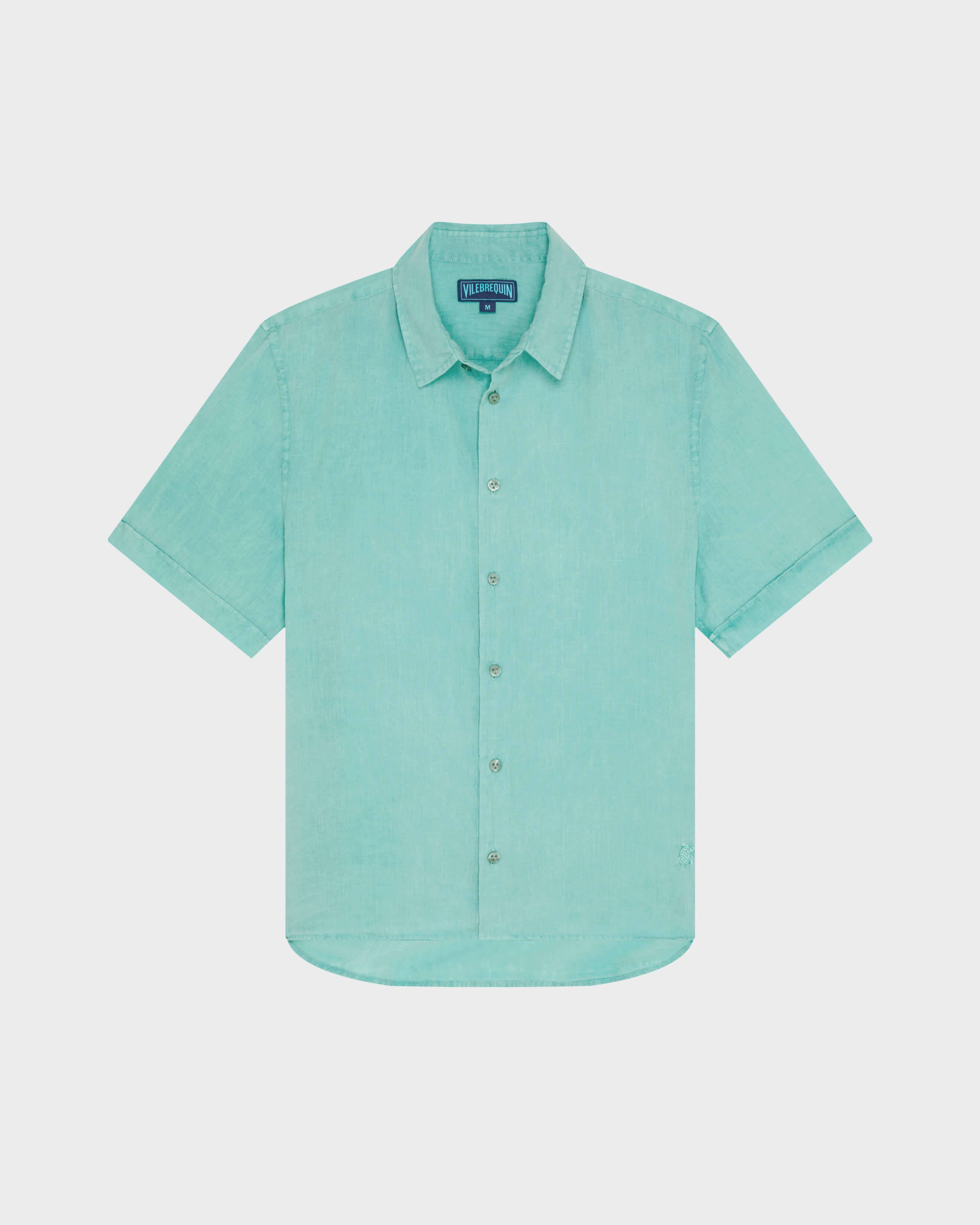 Mineral Dye Linen Bowling Shirt - Green Aventurine / Vilebrequin Outlet