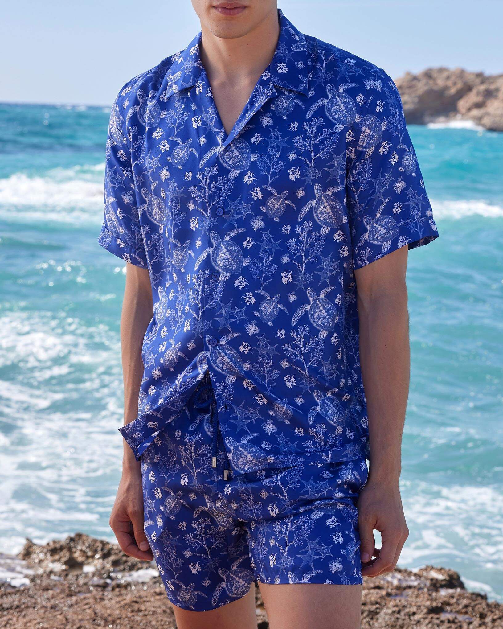 Silk Bowling Shirt X-Ray Turtles - Blue Marrakech / Vilebrequin Discount