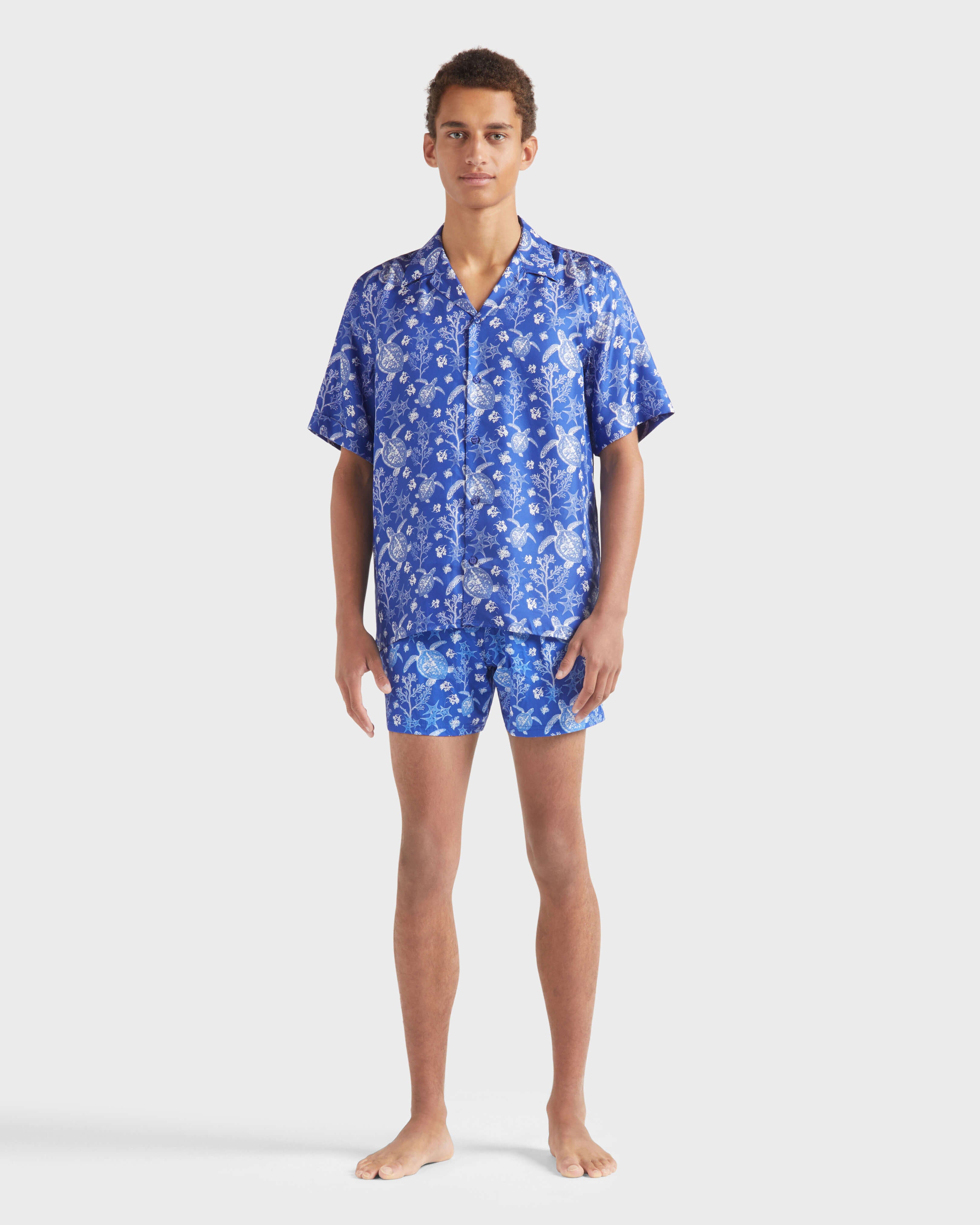 Silk Bowling Shirt X-Ray Turtles - Blue Marrakech / Vilebrequin Discount