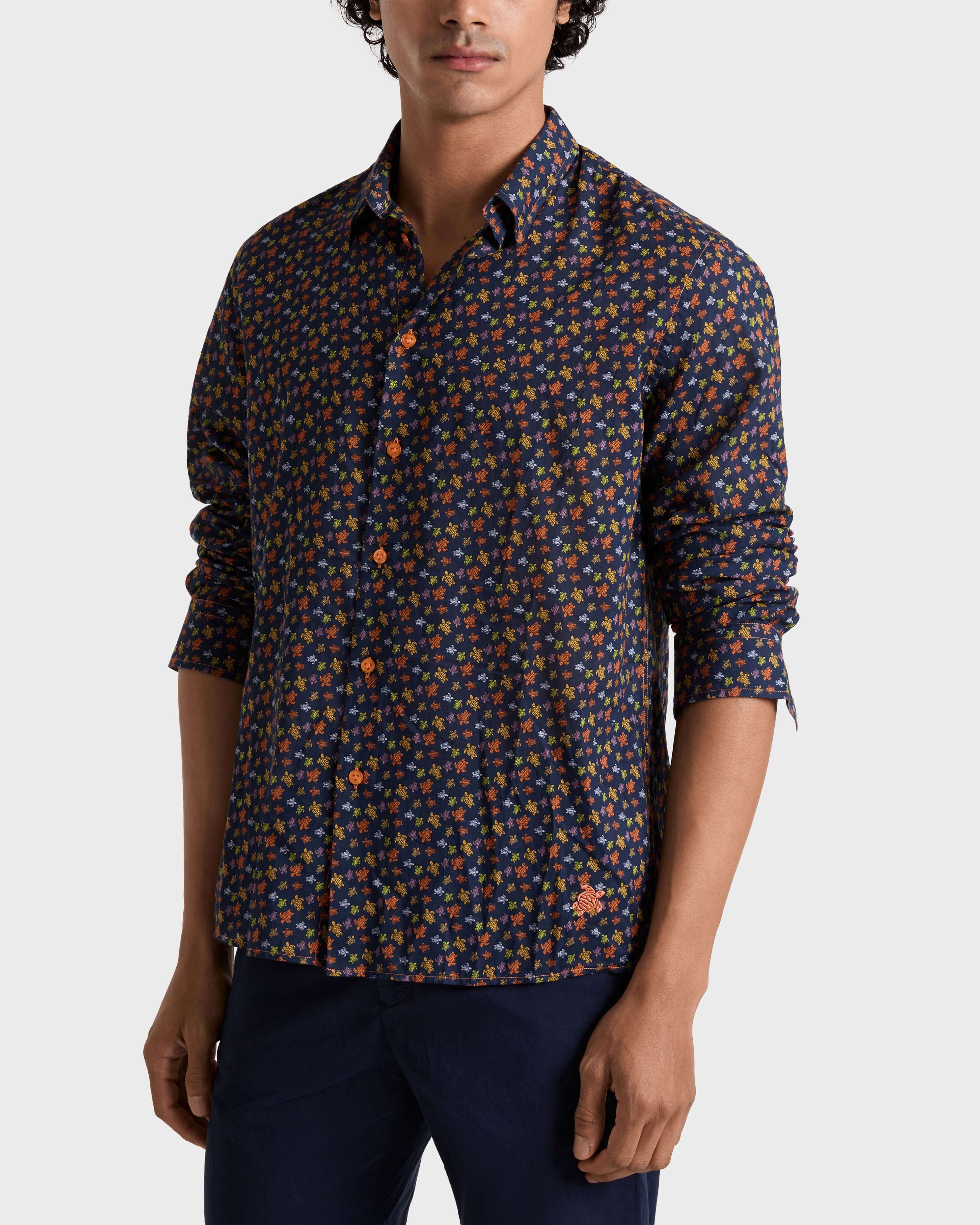 Cotton Voile Shirt Micro Ronde Des Tortues - Orange Vitamin / Vilebrequin New