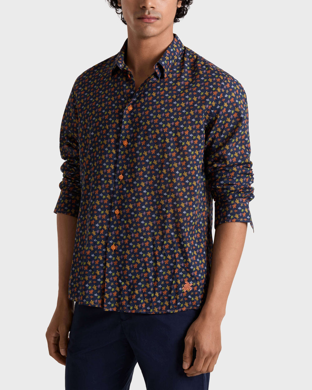 Cotton Voile Shirt Micro Ronde Des Tortues - Orange Vitamin / Vilebrequin New