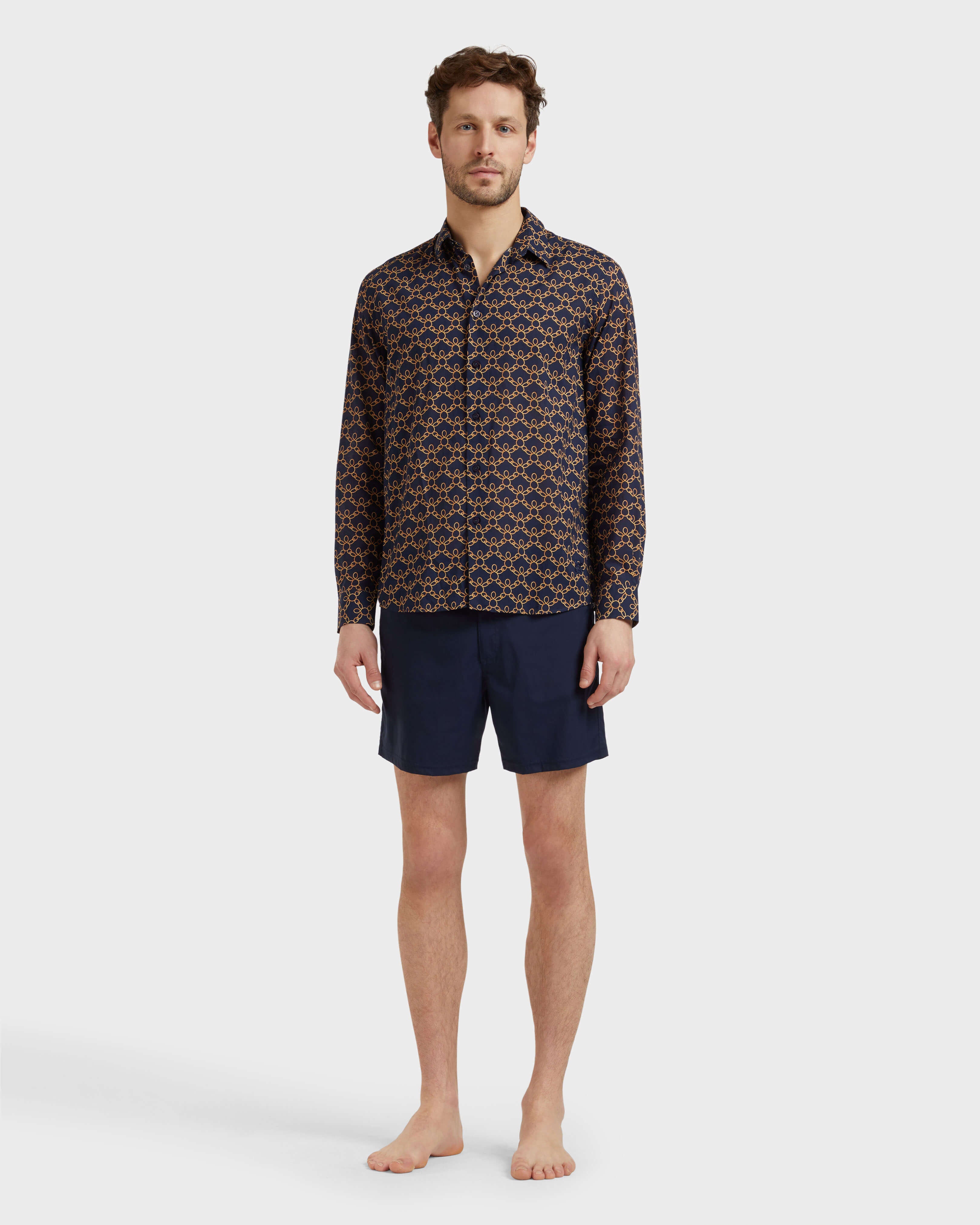 Cotton Voile Shirt Turtles Chains - Blue Navy / Vilebrequin Sale