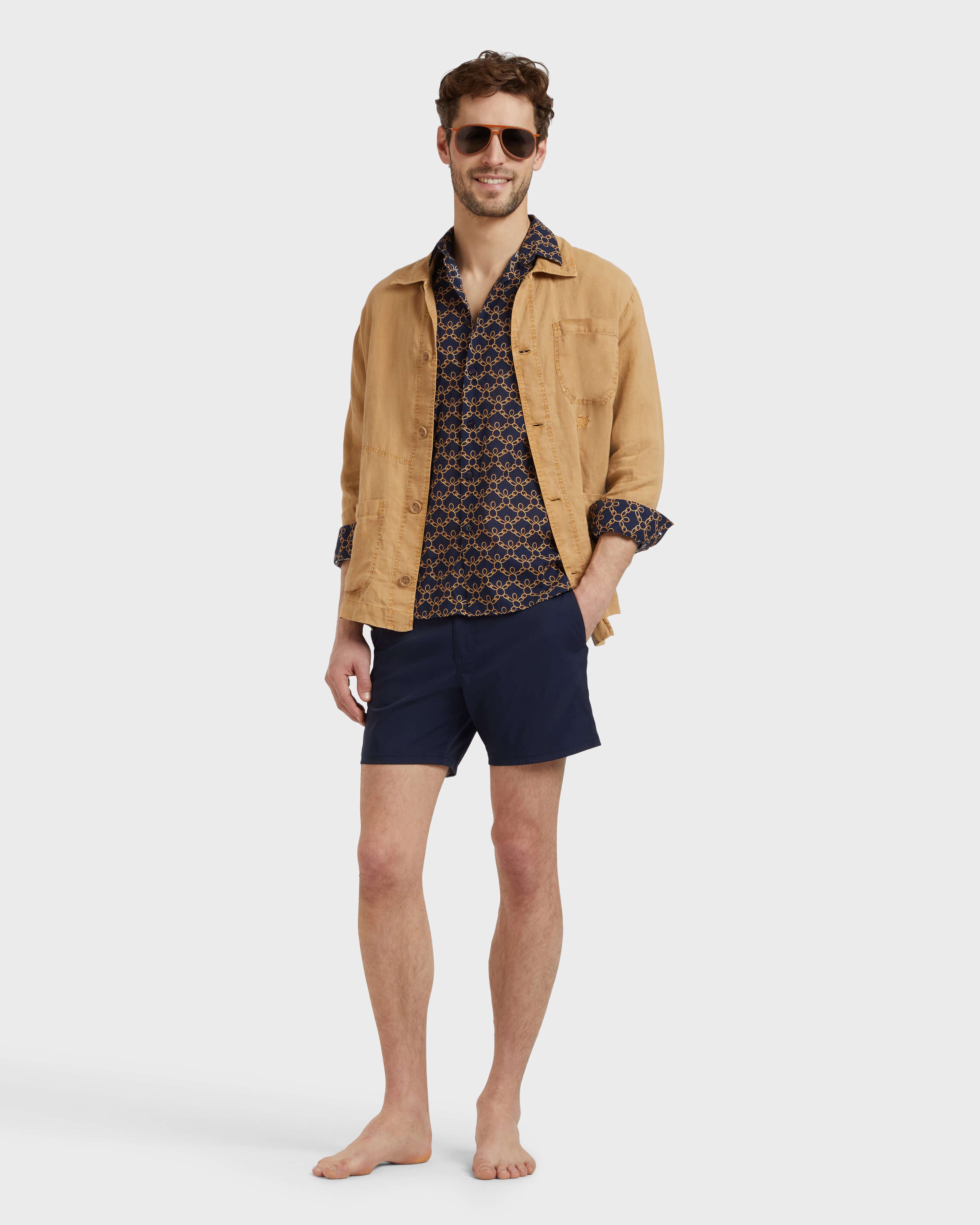 Cotton Voile Shirt Turtles Chains - Blue Navy / Vilebrequin Sale
