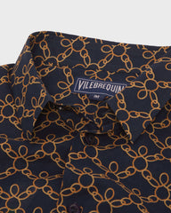 Cotton Voile Shirt Turtles Chains - Blue Navy / Vilebrequin Sale