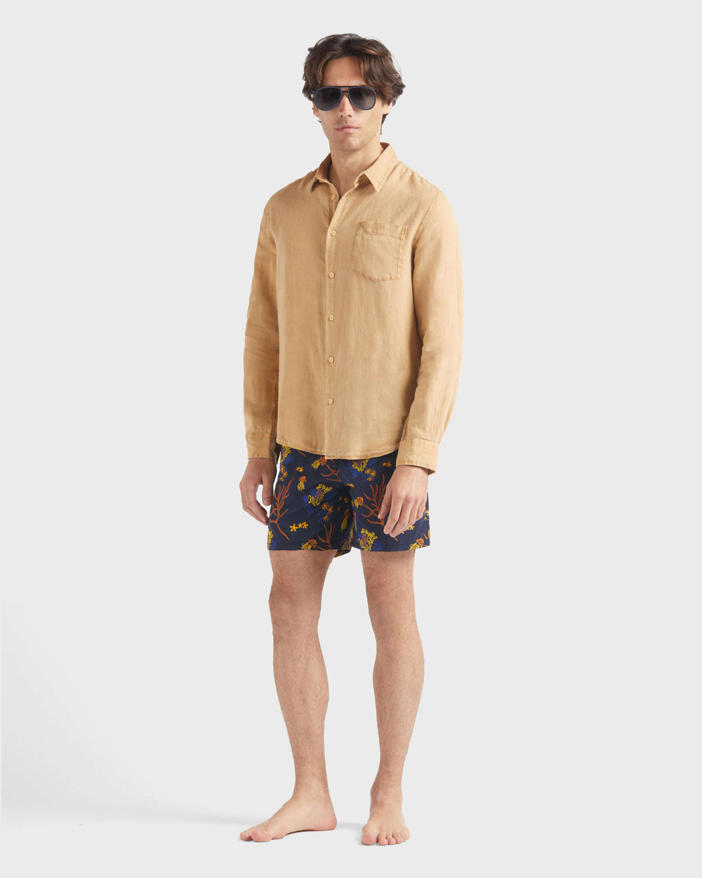 Linen Shirt Natural dye - Brown Mocha / Vilebrequin On sale