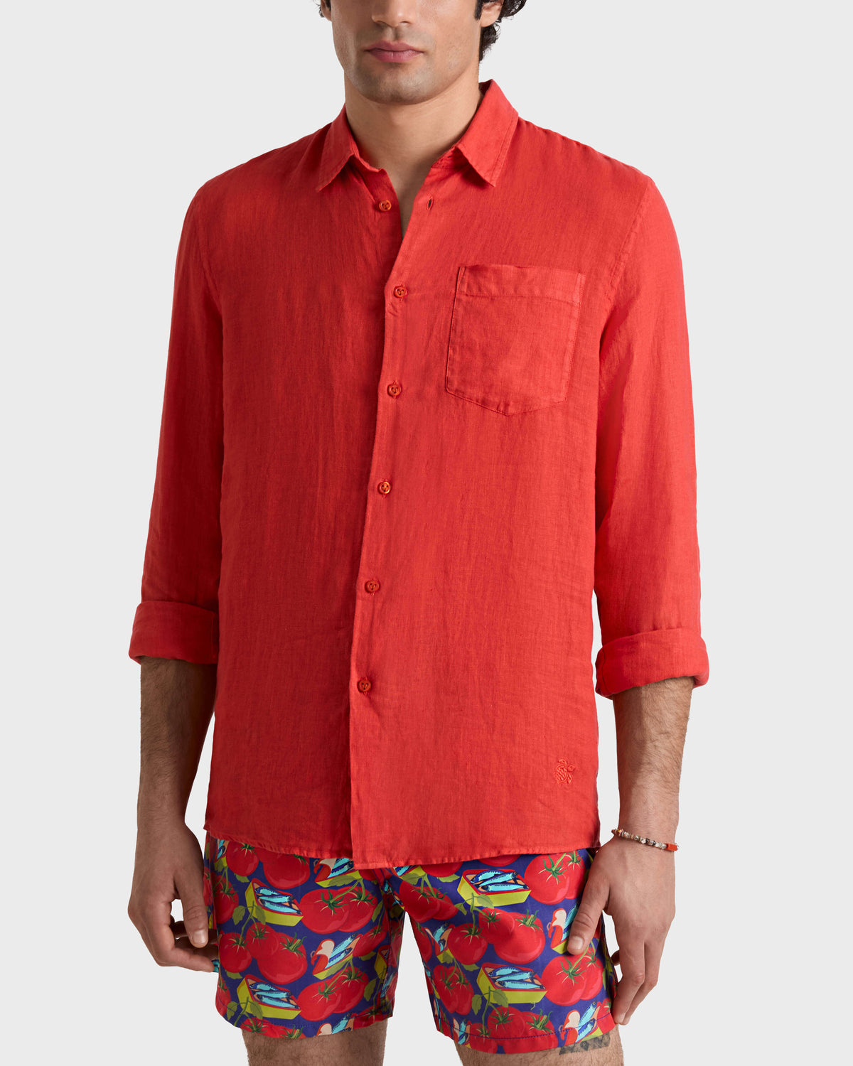 Linen Shirt Solid - Red Dalia / Vilebrequin Discount