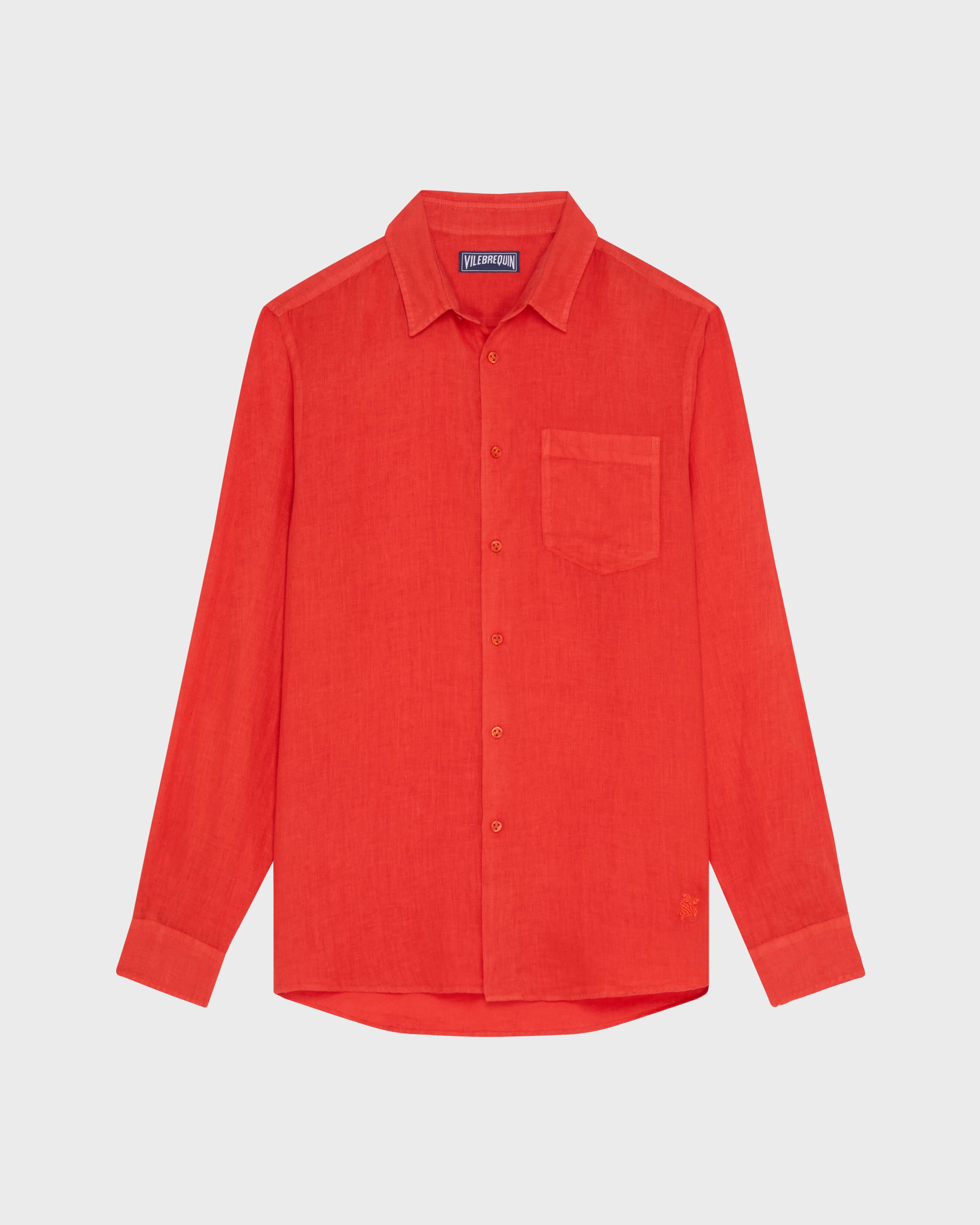 Linen Shirt Solid - Red Dalia / Vilebrequin Discount