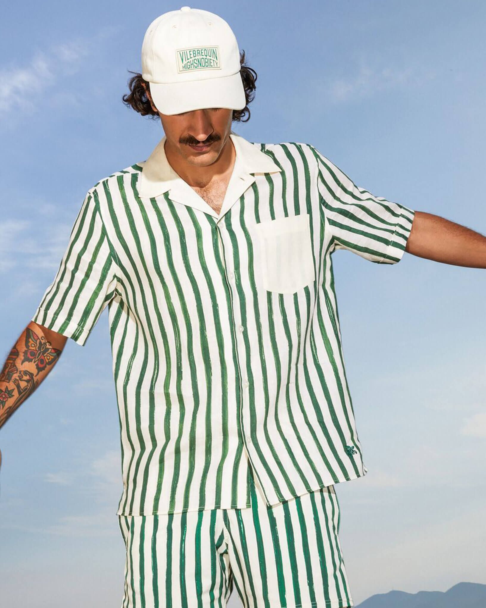 Linen Bowling Shirt HS Stripes - Vilebrequin x Highsnobiety - Green Garden Website | HARZ3U50 / Vilebrequin Sale