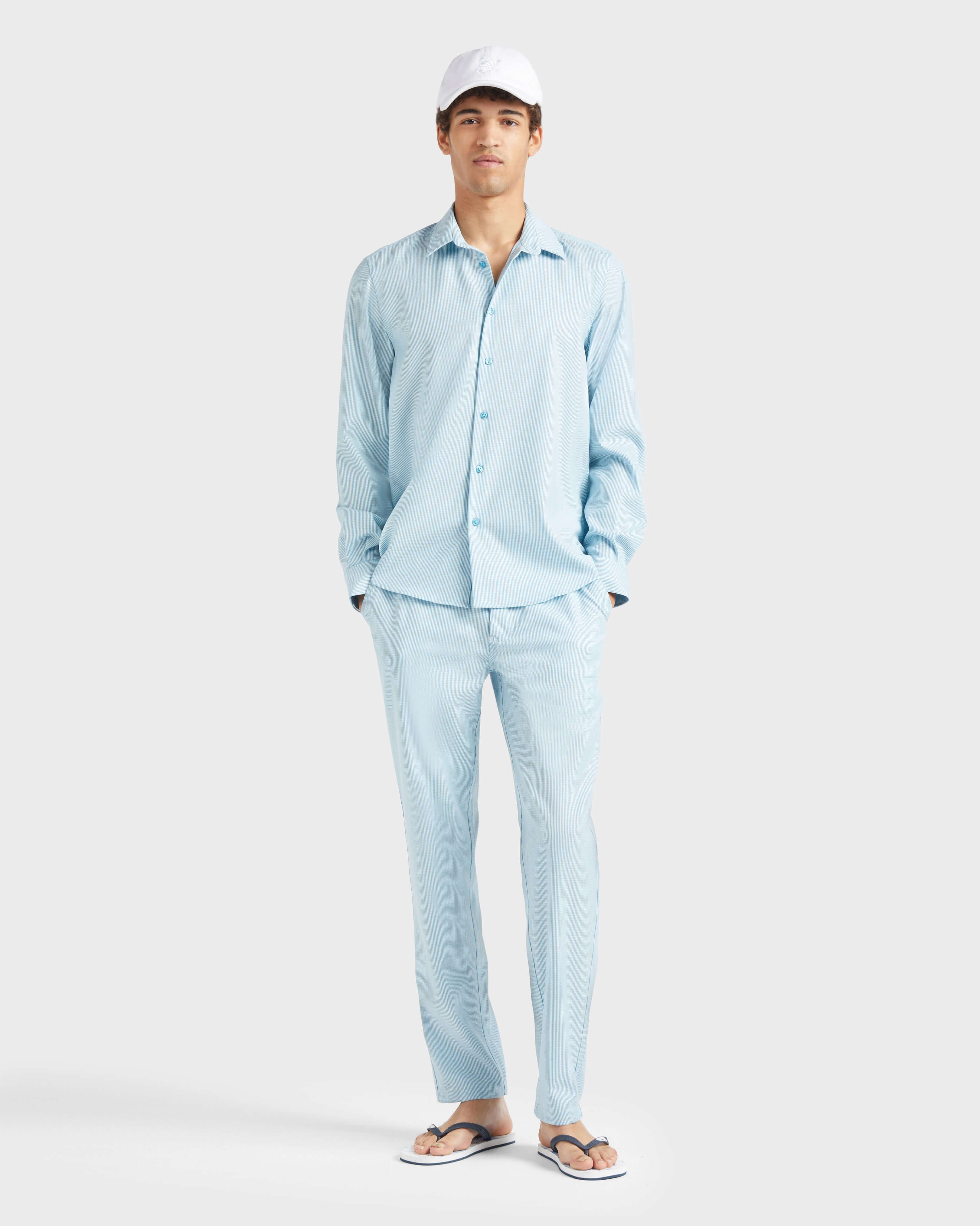 Wool Shirt Micro Rayures Tailoring - Blue topaz / Vilebrequin US