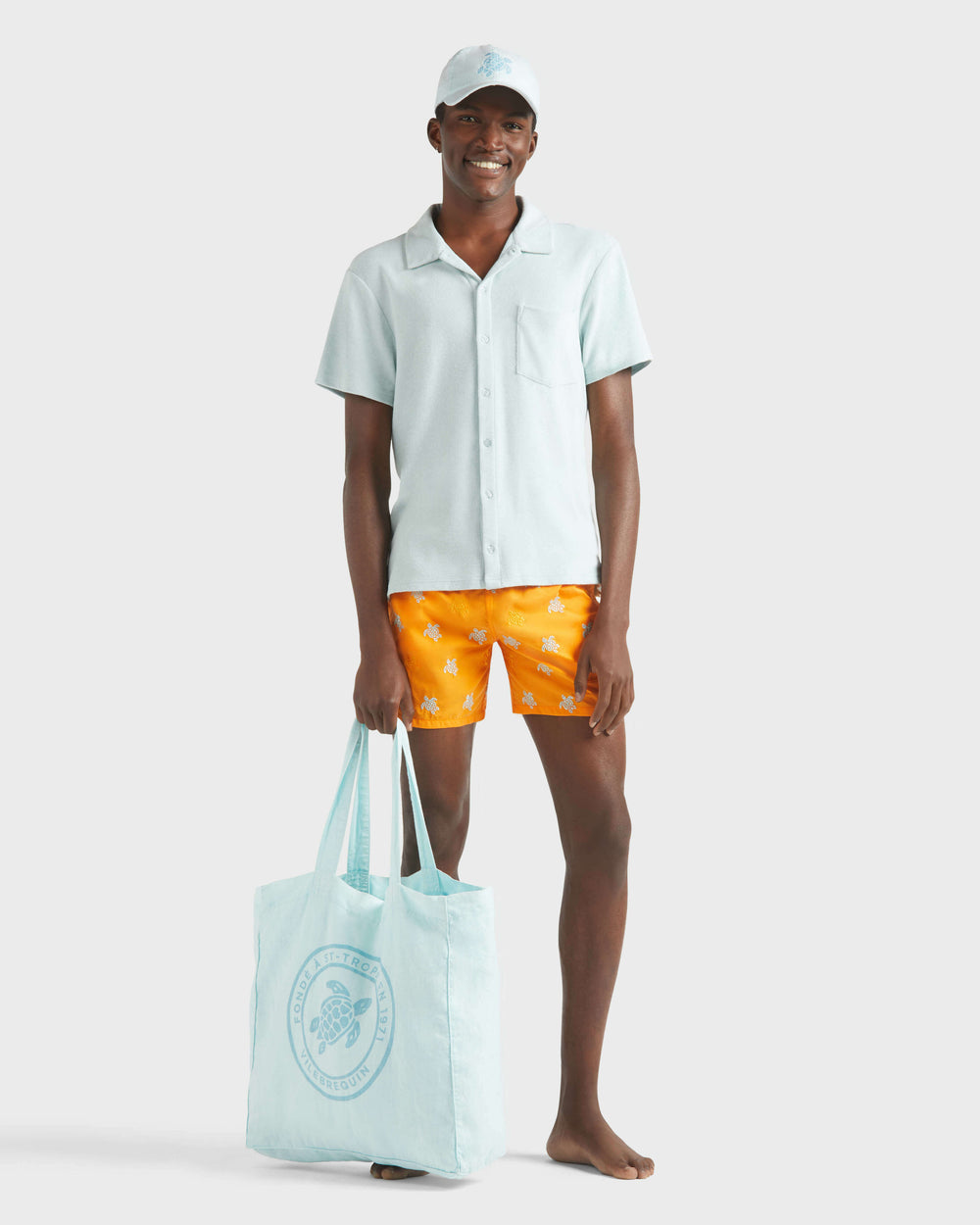 Cotton Bowling Shirt Solid - Blue Pacific Shirt / Vilebrequin New