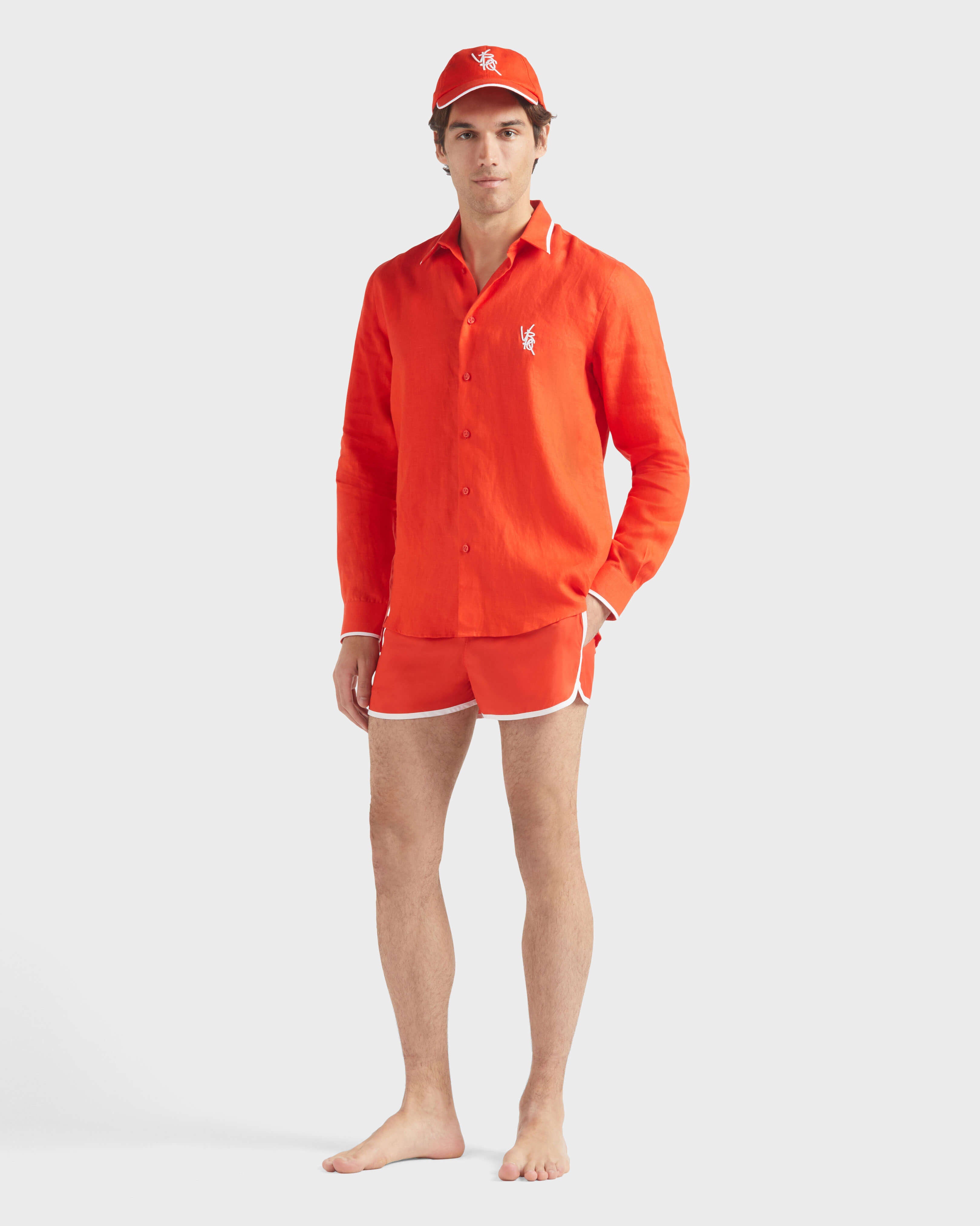 Linen Shirt VBQ Line - Poppy red / Vilebrequin For sale